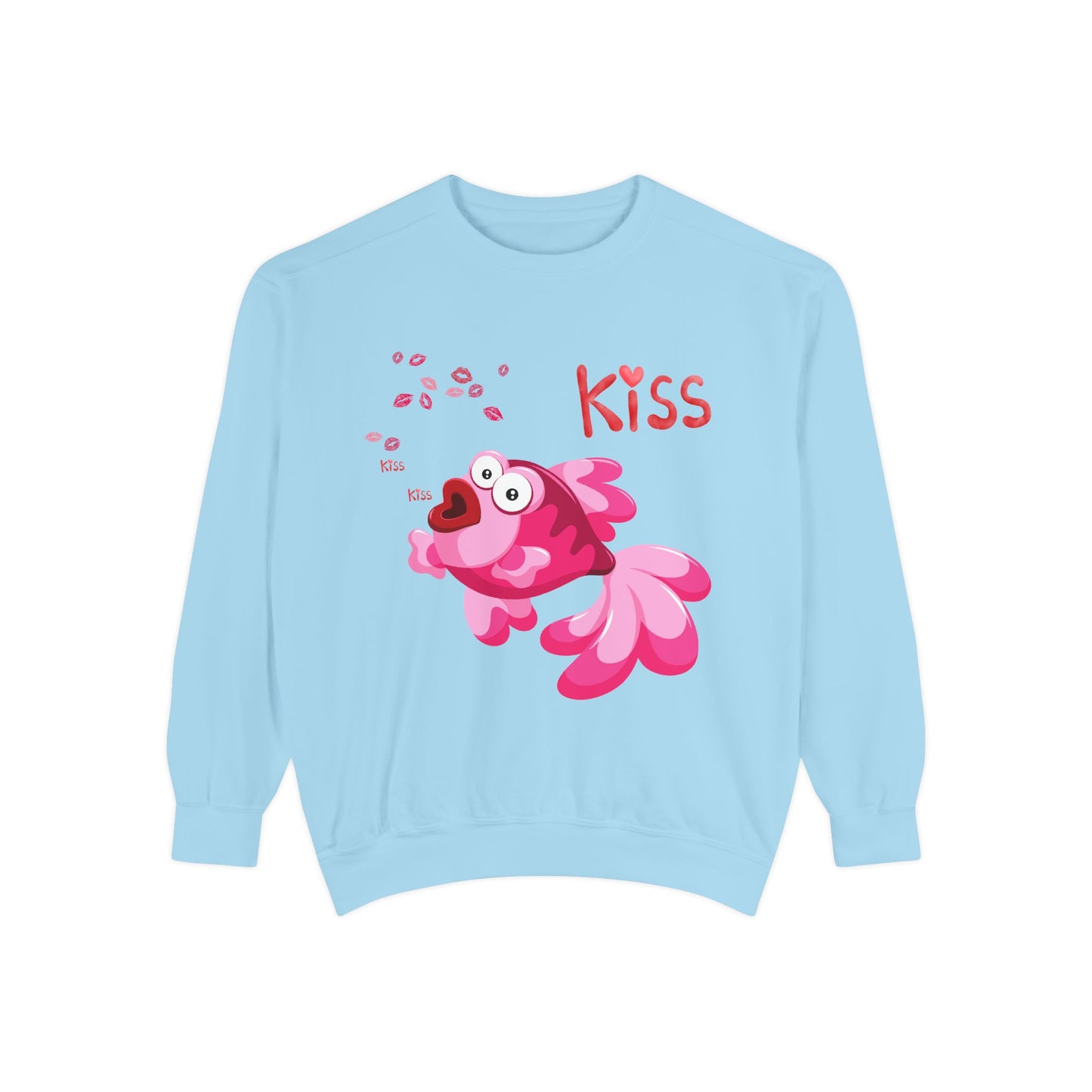 Pink fish with open mouth and kiss Unisex Garment-Dyed Sweatshirt