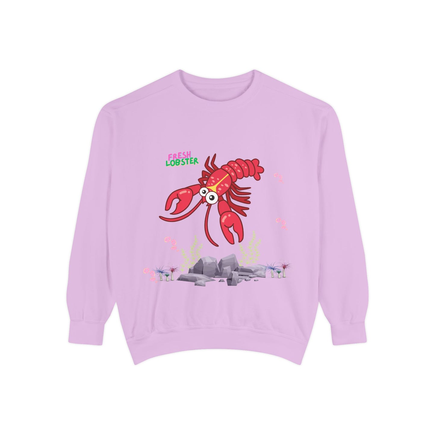 Friendly red lobster big eyes and yellow strip Unisex Garment-Dyed Sweatshirt
