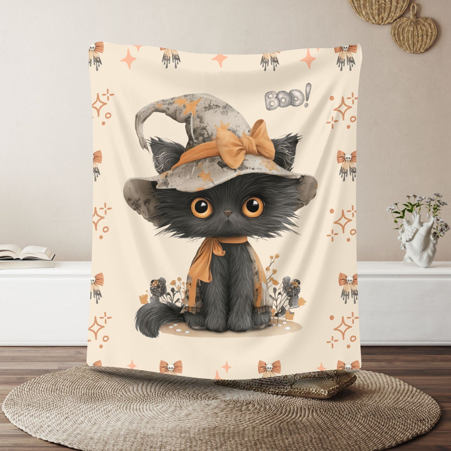 Cozy Cat-Themed Velveteen Plush Blanket - Warm Gift for Cat Lovers, Halloween Decor, Soft Throw for Comfort, Versatile Home Accessory