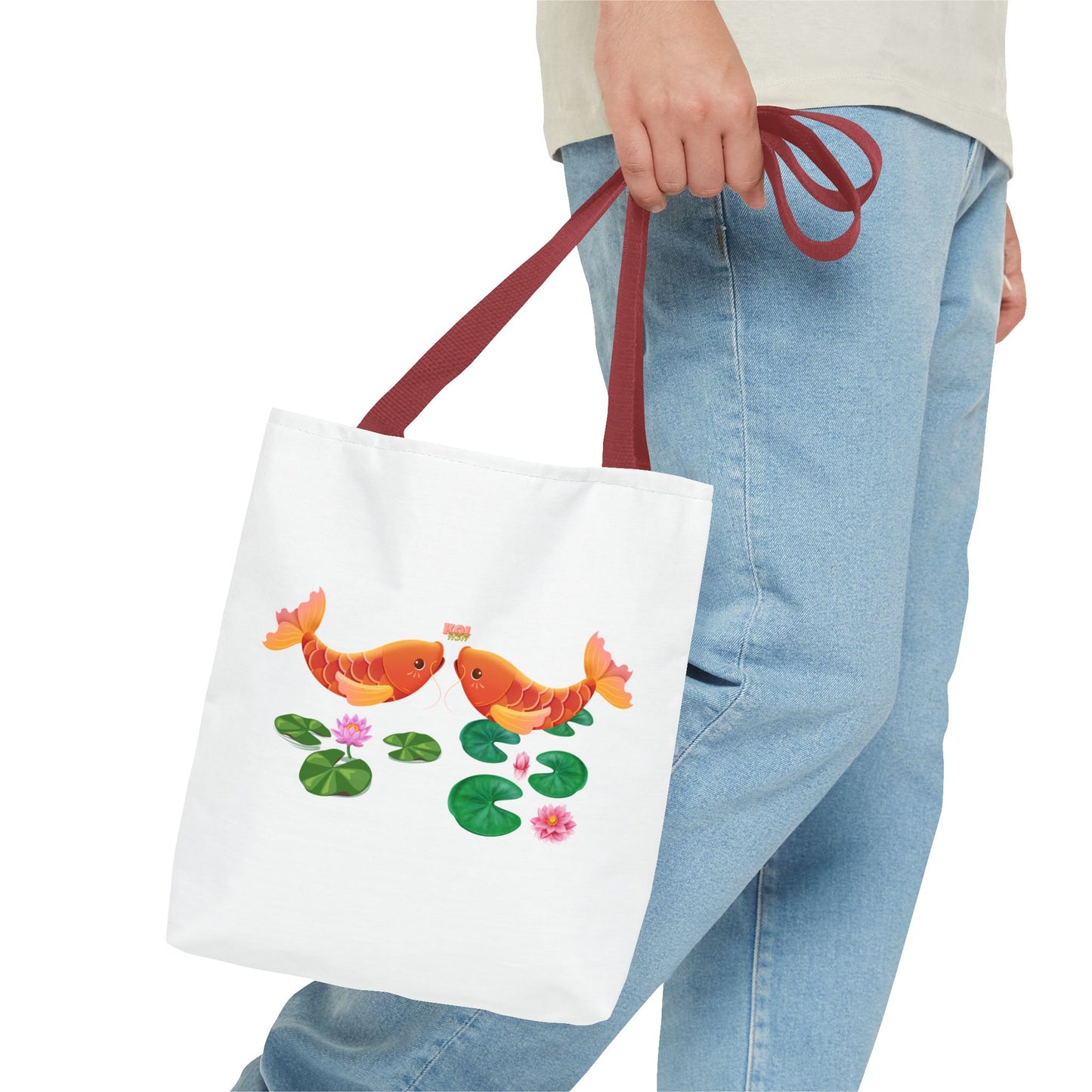 Golden koi fish with lotus flowers Tote Bag