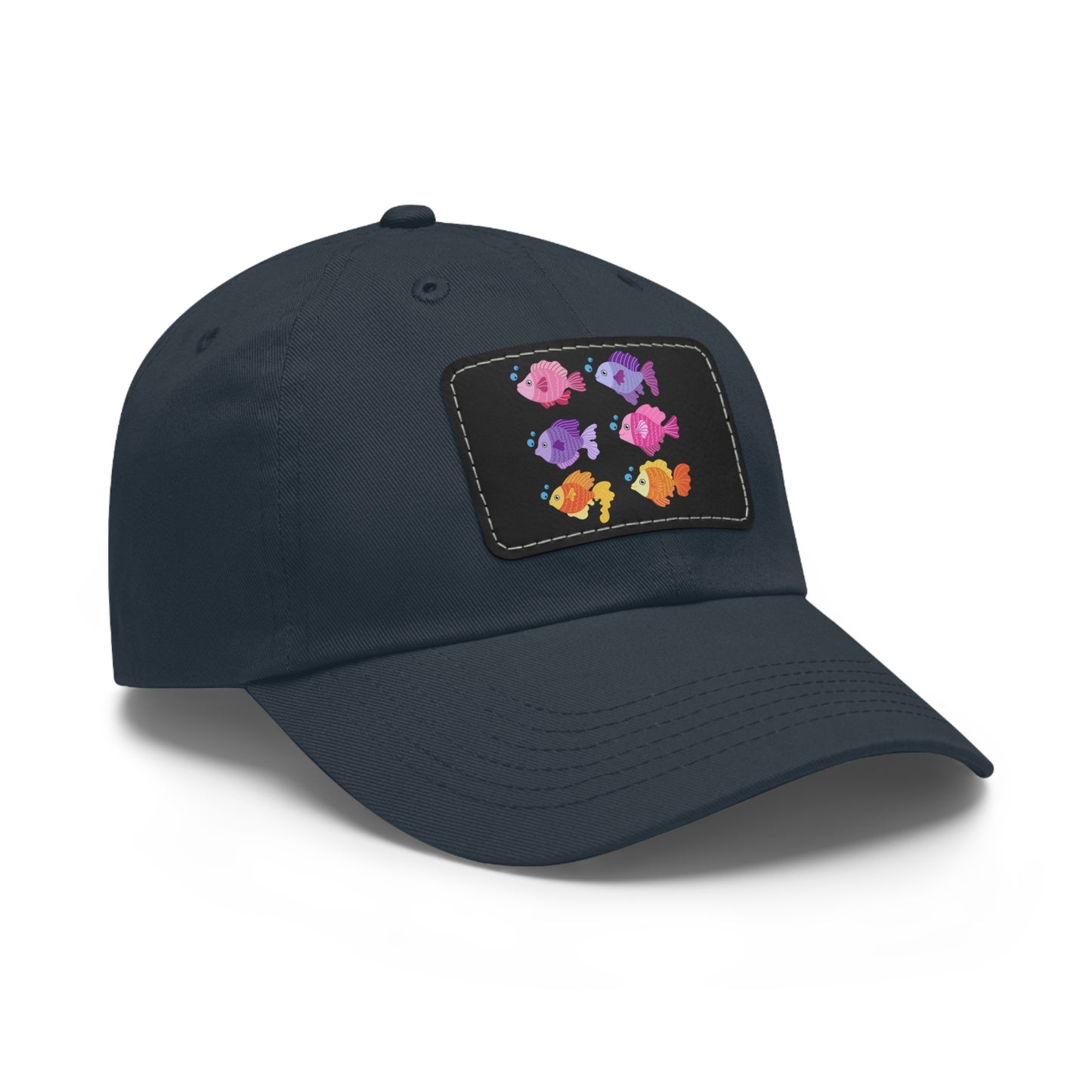 Six fish with cartoonish bubbles Dad Hat with Leather Patch (Rectangle)