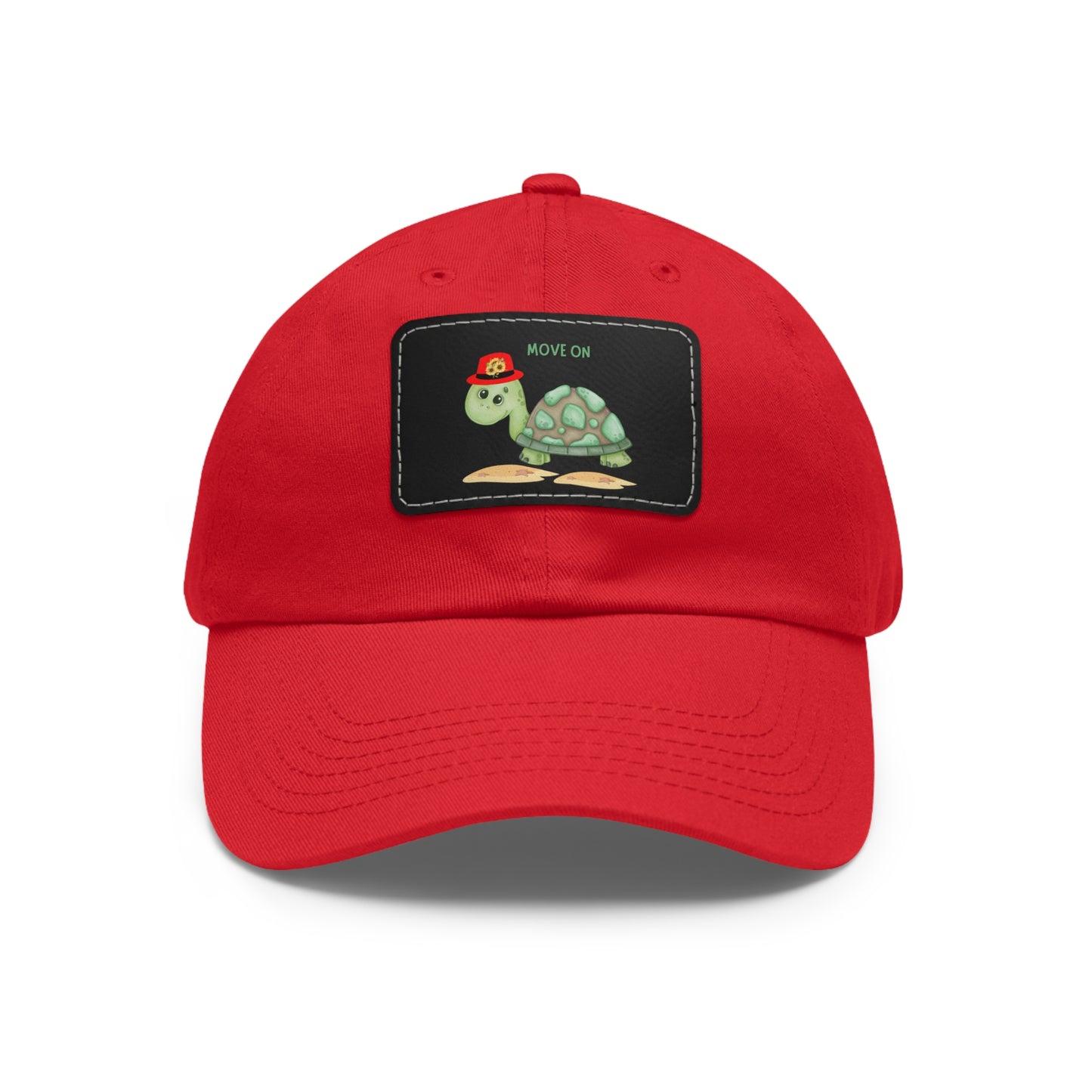 Turtle with a sunflower hat Dad Hat with Leather Patch (Rectangle)