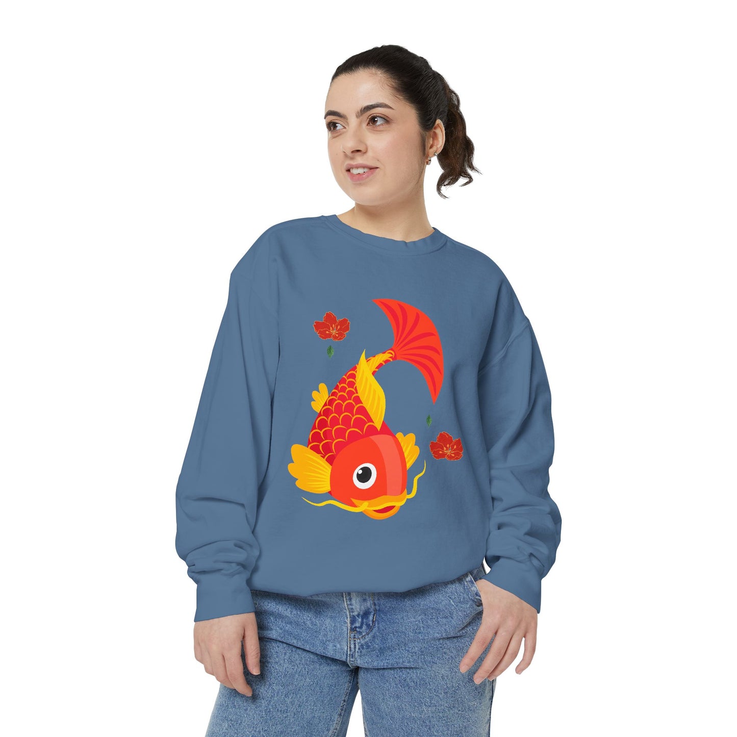 Goldfish with flowing fins and red blossoms Unisex Garment-Dyed Sweatshirt