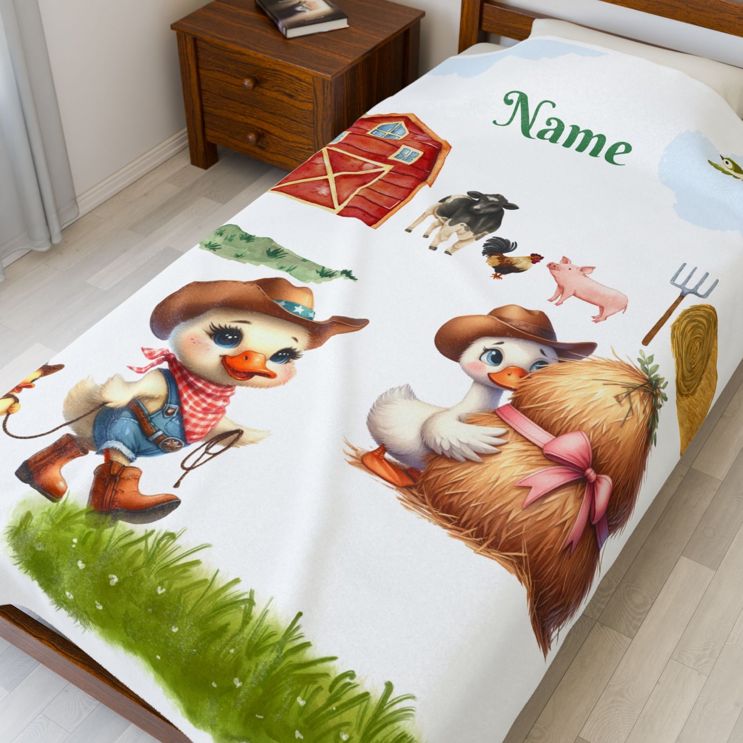 Personalized Farm Animal Velveteen Blanket, Cute Nursery Decor, Baby Shower Gift, Cozy Plush Throw, Customized Name Comfort