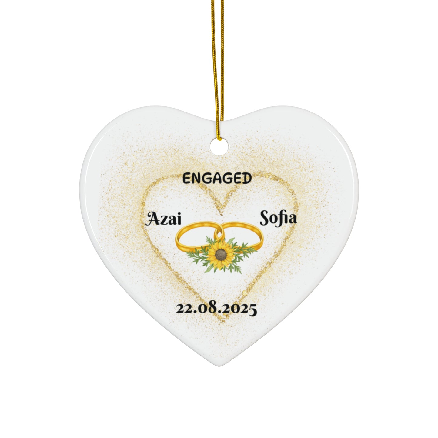 Engagement Ceramic Ornament, Heart Shaped Keepsake for Couples, Personalized Holiday Gift, Wedding Decor, Unique Engagement Party Favor