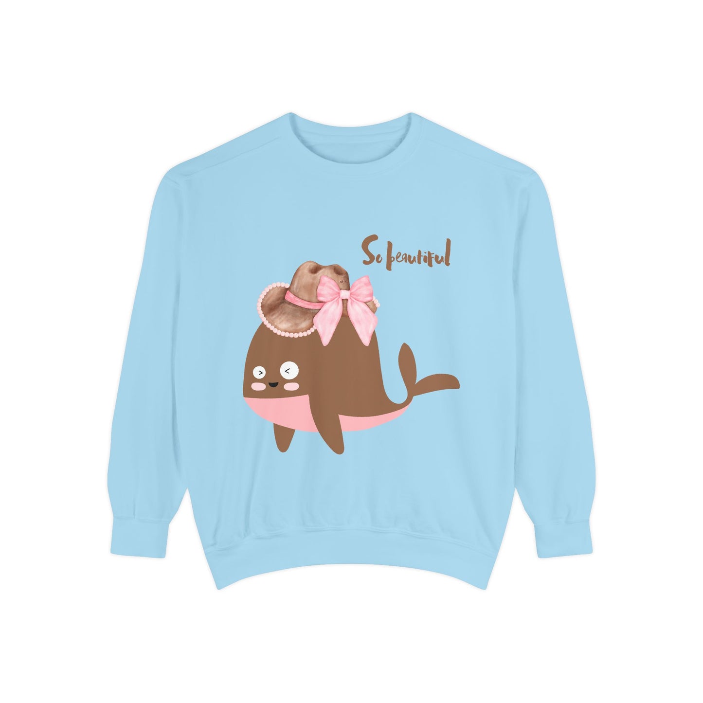 Whale wearing a cowboy hat with a pink bow Unisex Garment-Dyed Sweatshirt