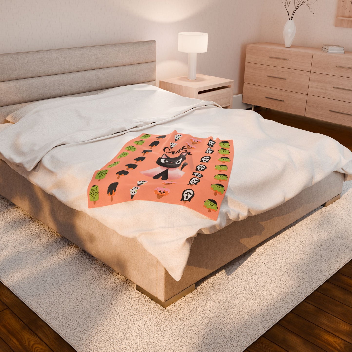 Adorable Personalized Cat Plush Blanket for Kids, Cozy Halloween Blanket, Cute Gift for Cat Lovers, Child's Room Decor, Fleece Throw