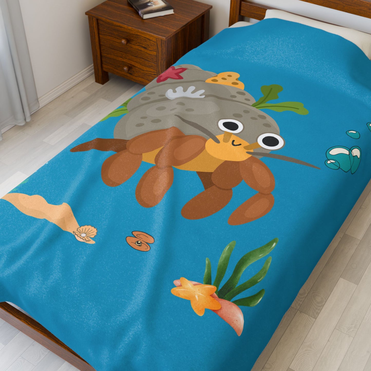 Hermit crab with shell underwater Velveteen Plush Blanket