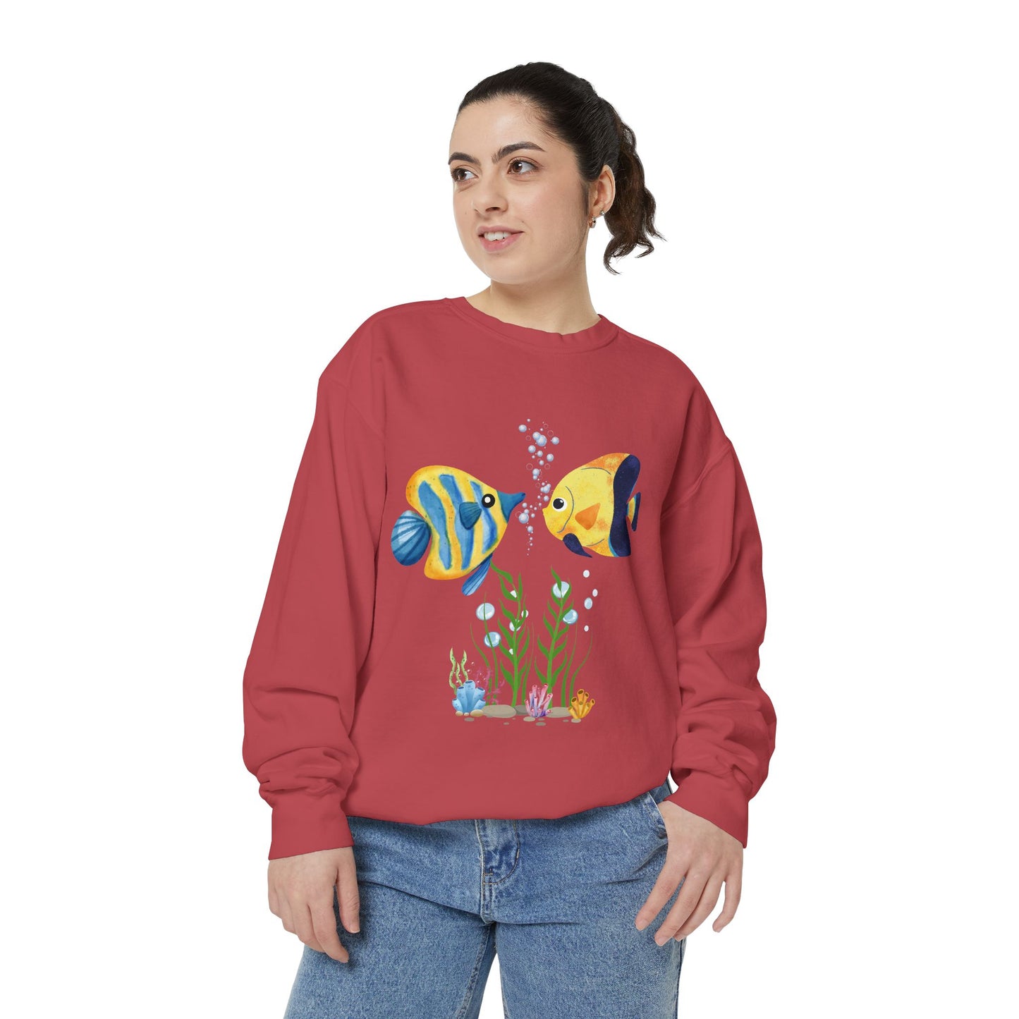 Two fish greet in underwater Unisex Garment-Dyed Sweatshirt
