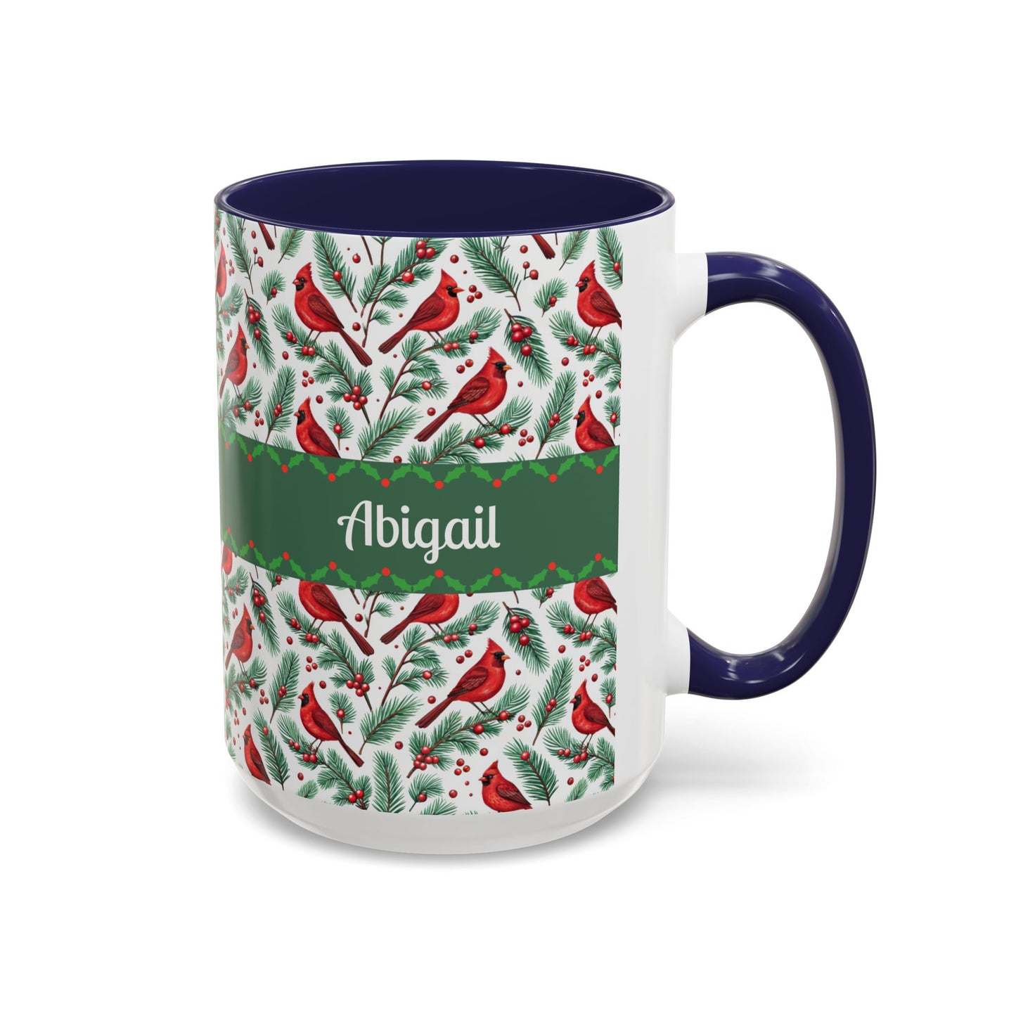 Personalized Holiday Coffee Mug, Festive Cardinal Mug, Custom Name Mug, Christmas Gift, Winter Decor, Drinkware