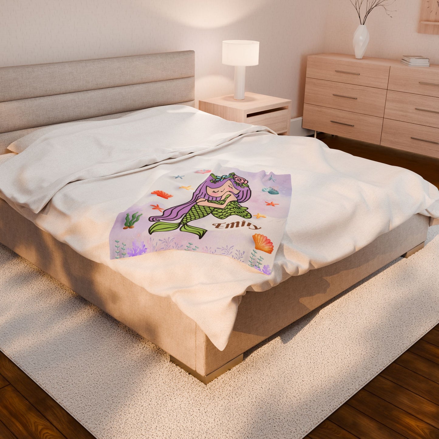 Mermaid Plush Blanket, Kids Throw Blanket, Personalized Blanket, Cozy Home Decor, Gift for Girls