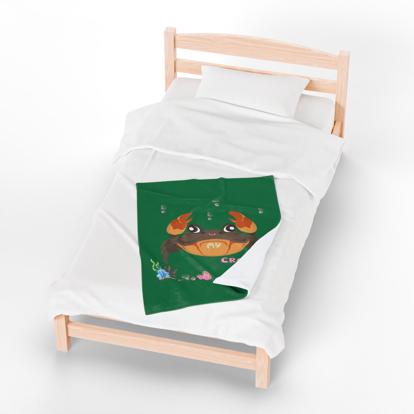 Crab with subtle bubbles and underwater flora Velveteen Plush Blanket