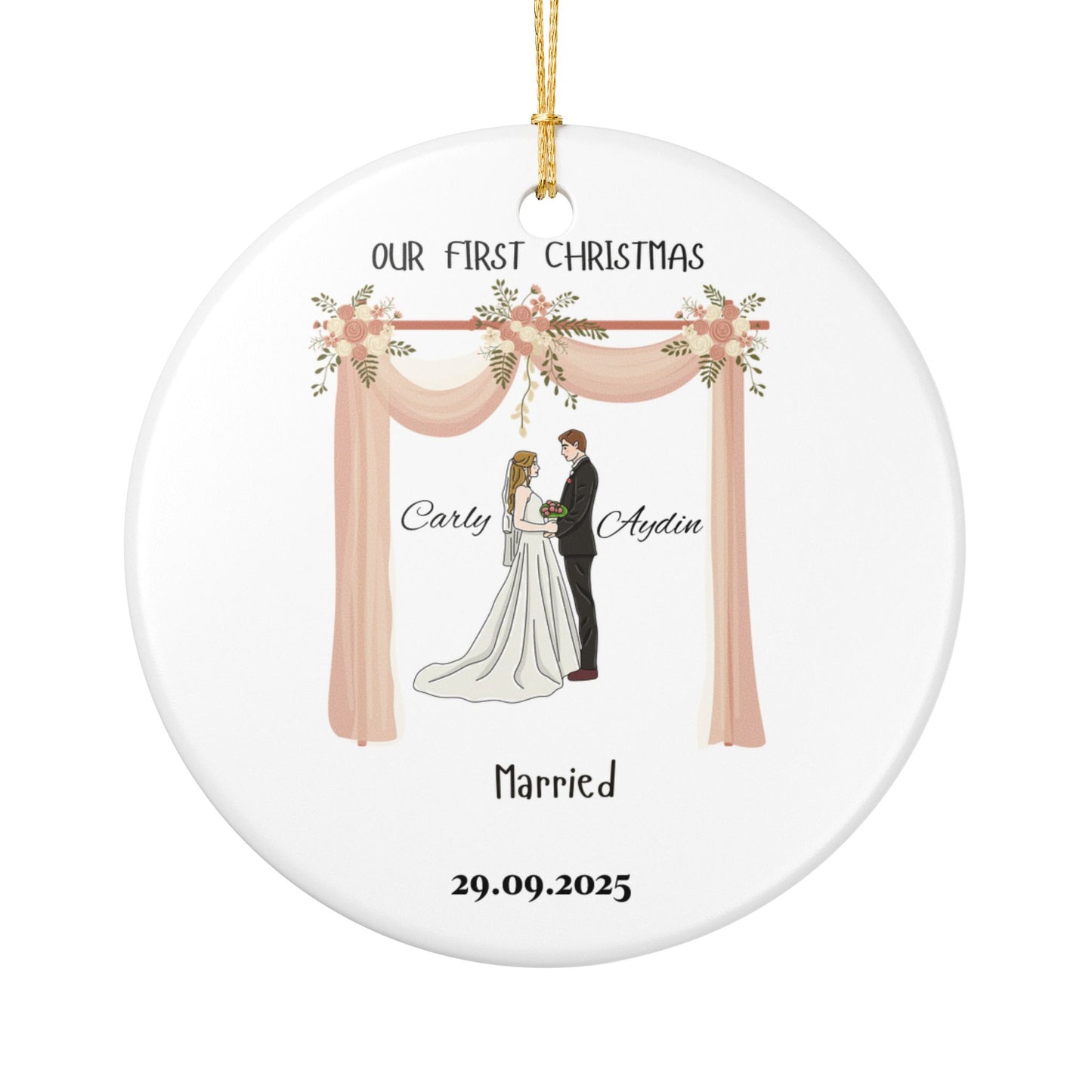 Personalized Wedding Ornament, First Christmas Decoration, Couples Gift, Holiday Keepsake, Custom Name Ornament, Wedding Anniversary Decor