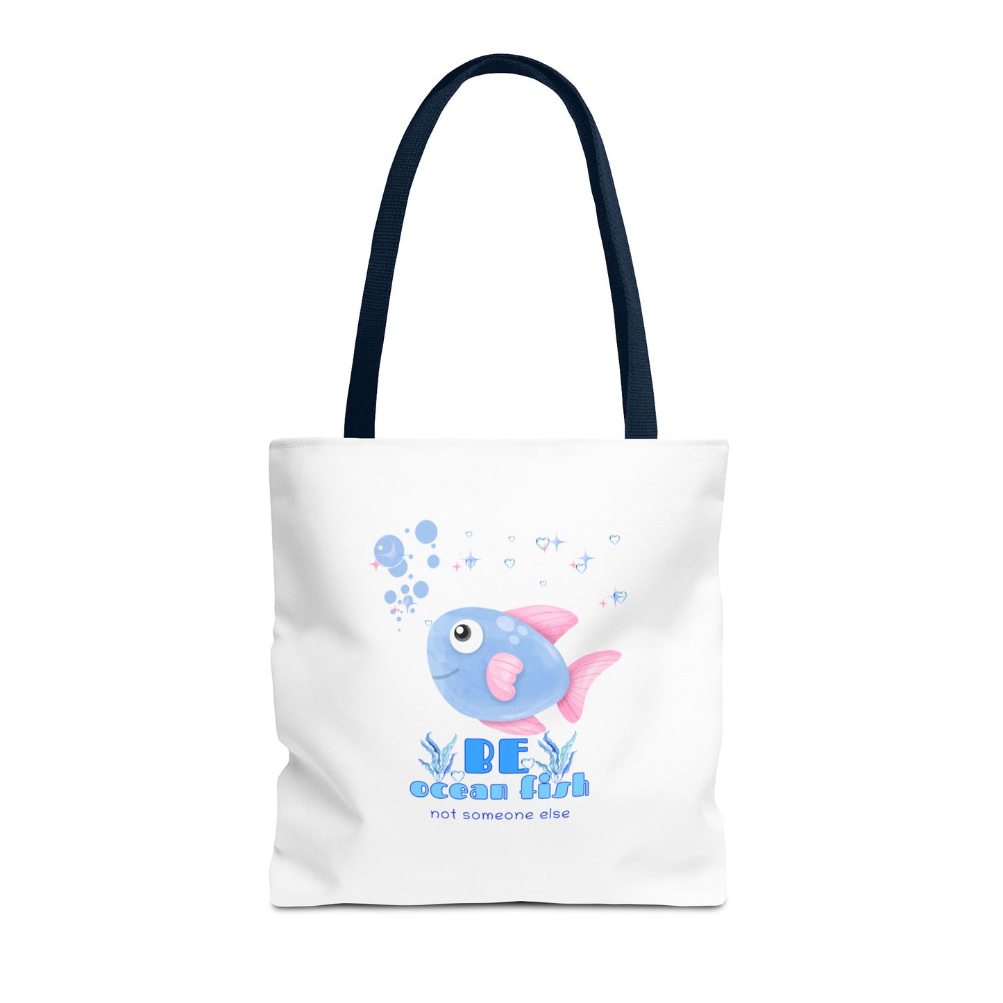 Cute cartoon fish with pink fins and bubble Tote Bag