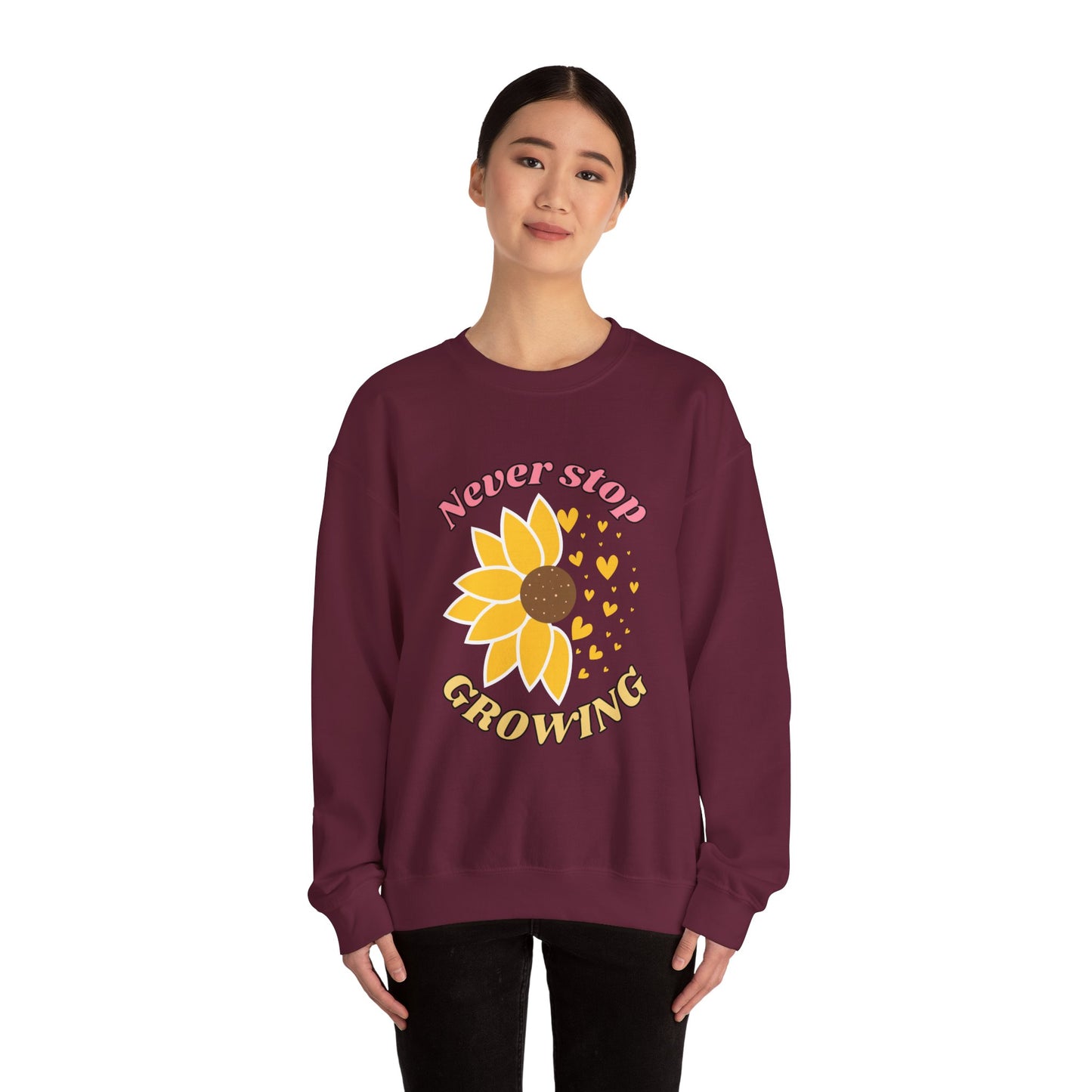 Blooming Inspiration Crewneck Sweatshirt, Never Stop Growing Sweatshirt, Motivational Gift, Spring Fashion, Cozy Layering Piece