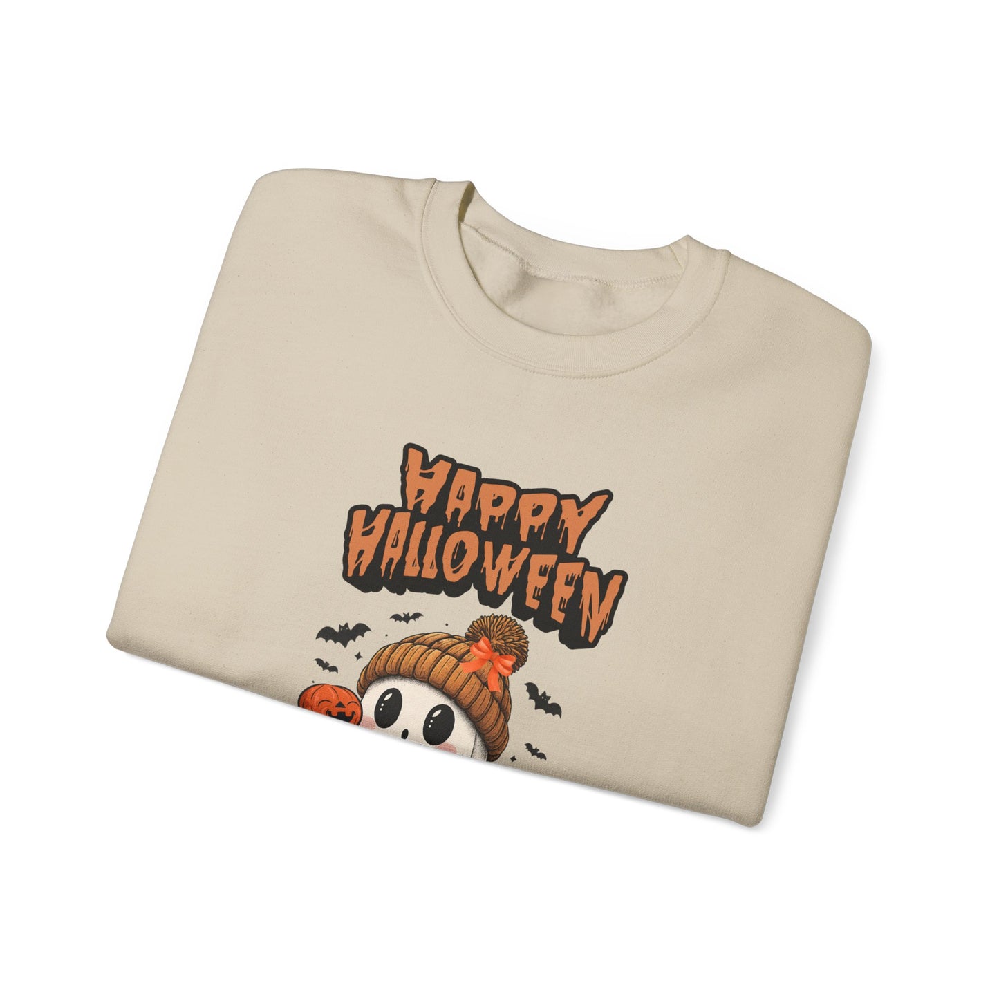 Cozy Halloween Sweatshirt, Unisex Crewneck with Ghost & Pumpkin Design, Fall Fashion, October Gifts, Spooky Season Apparel