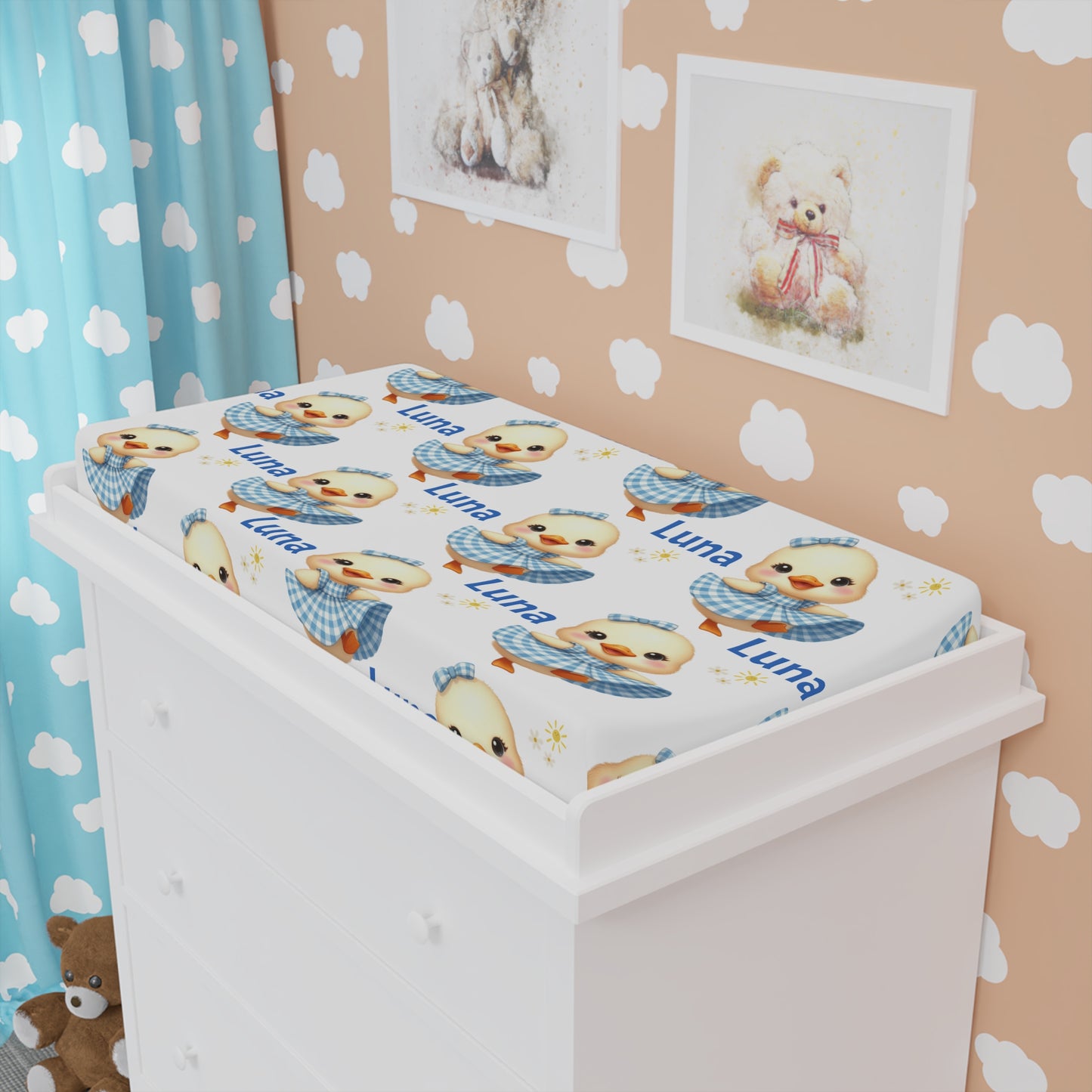 Changing Pad Cover — Personalized Cute Duckling Design (Name: Luna)