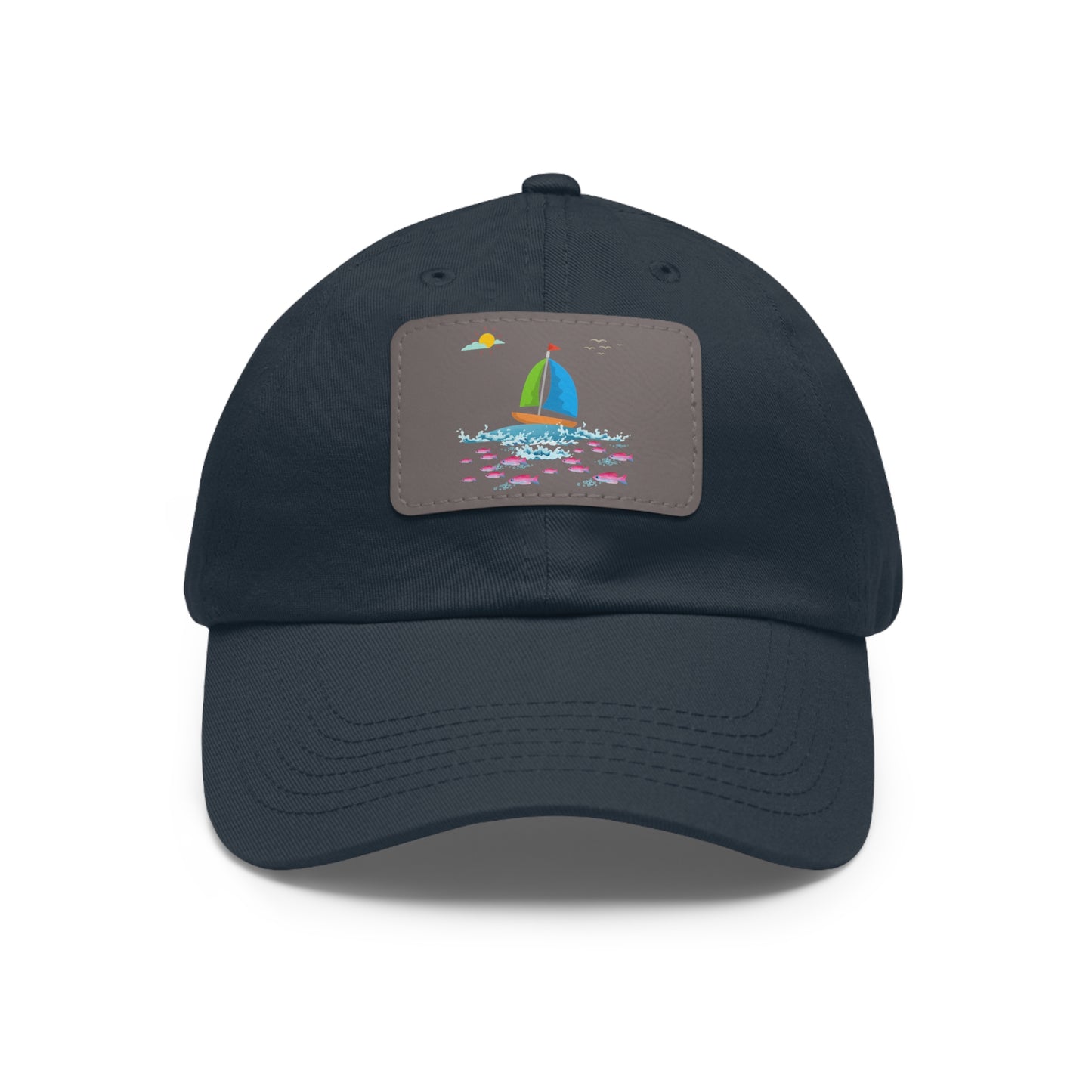 Sailboat and Red fish Dad Hat with Leather Patch (Rectangle)