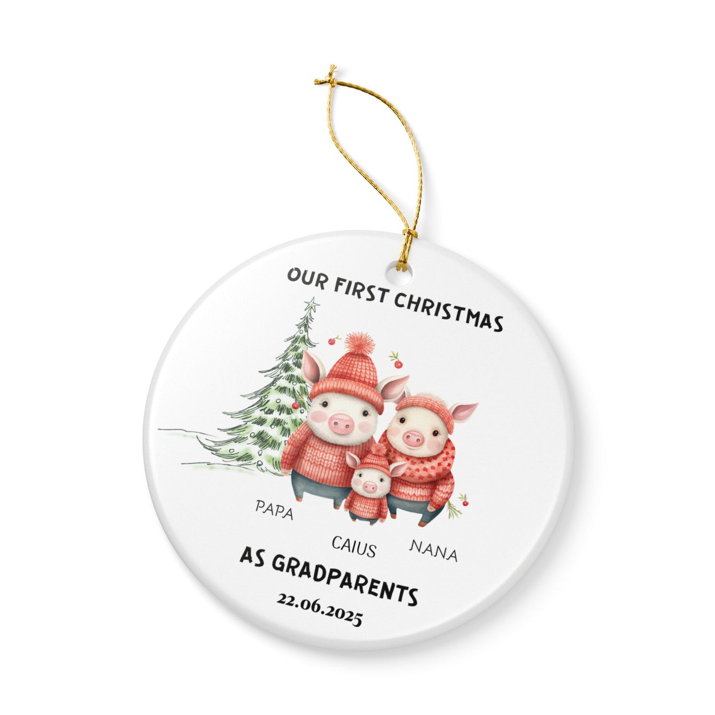 Personalized Family Christmas Ornament, Custom Pig Decor, Grandparents Gift, Holiday Keepsake, Cute Animal Decoration