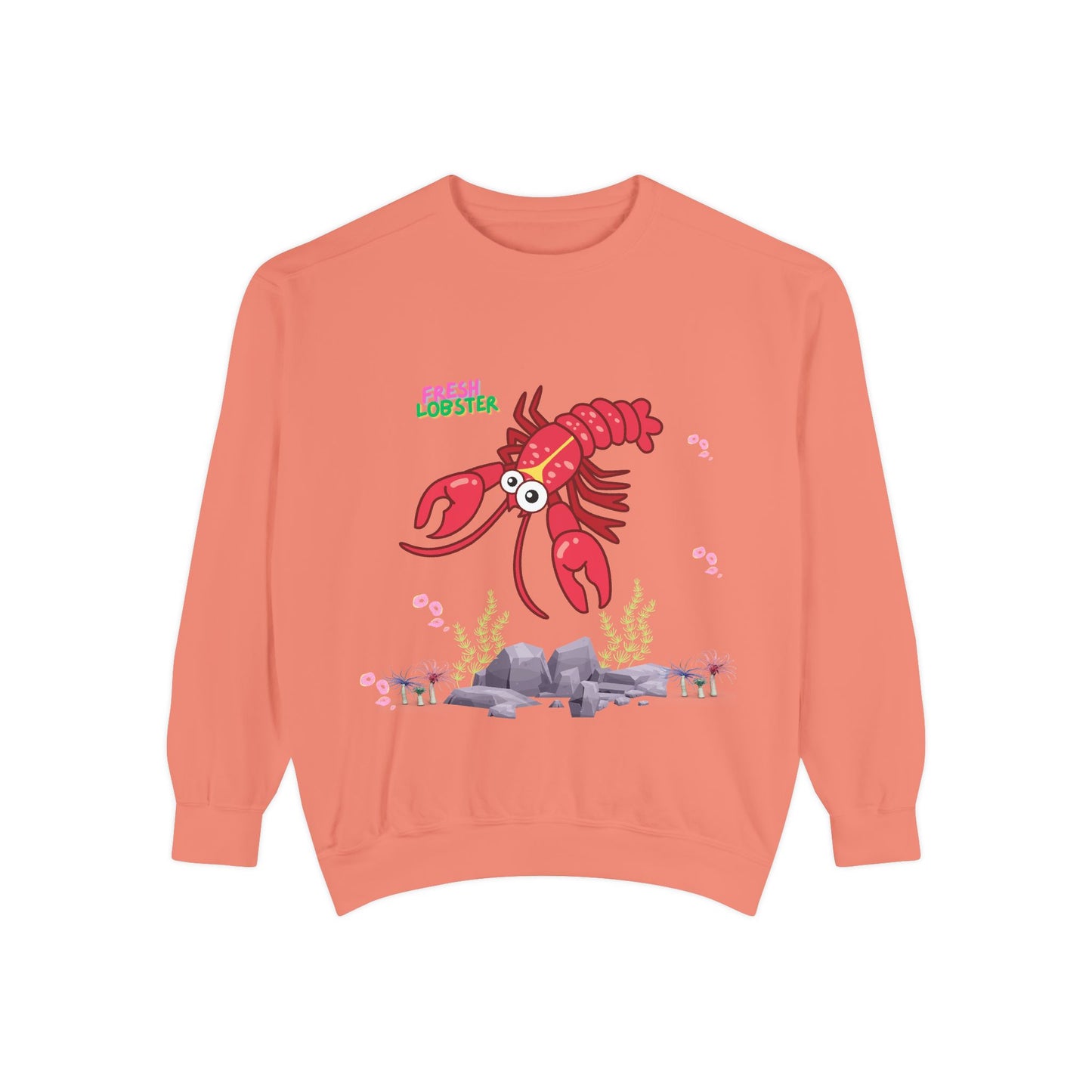 Friendly red lobster big eyes and yellow strip Unisex Garment-Dyed Sweatshirt