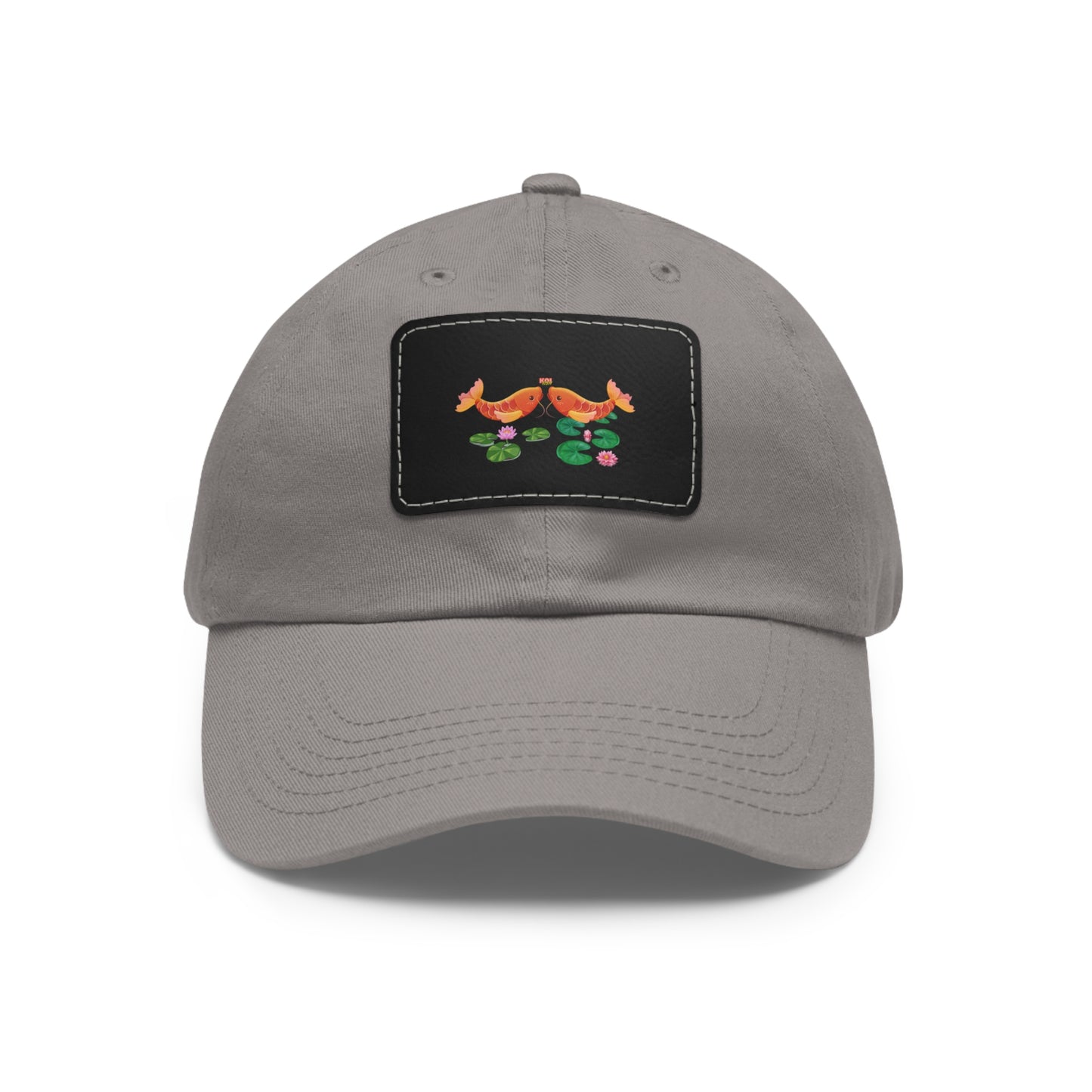 Golden koi fish with lotus flowers Dad Hat with Leather Patch (Rectangle)