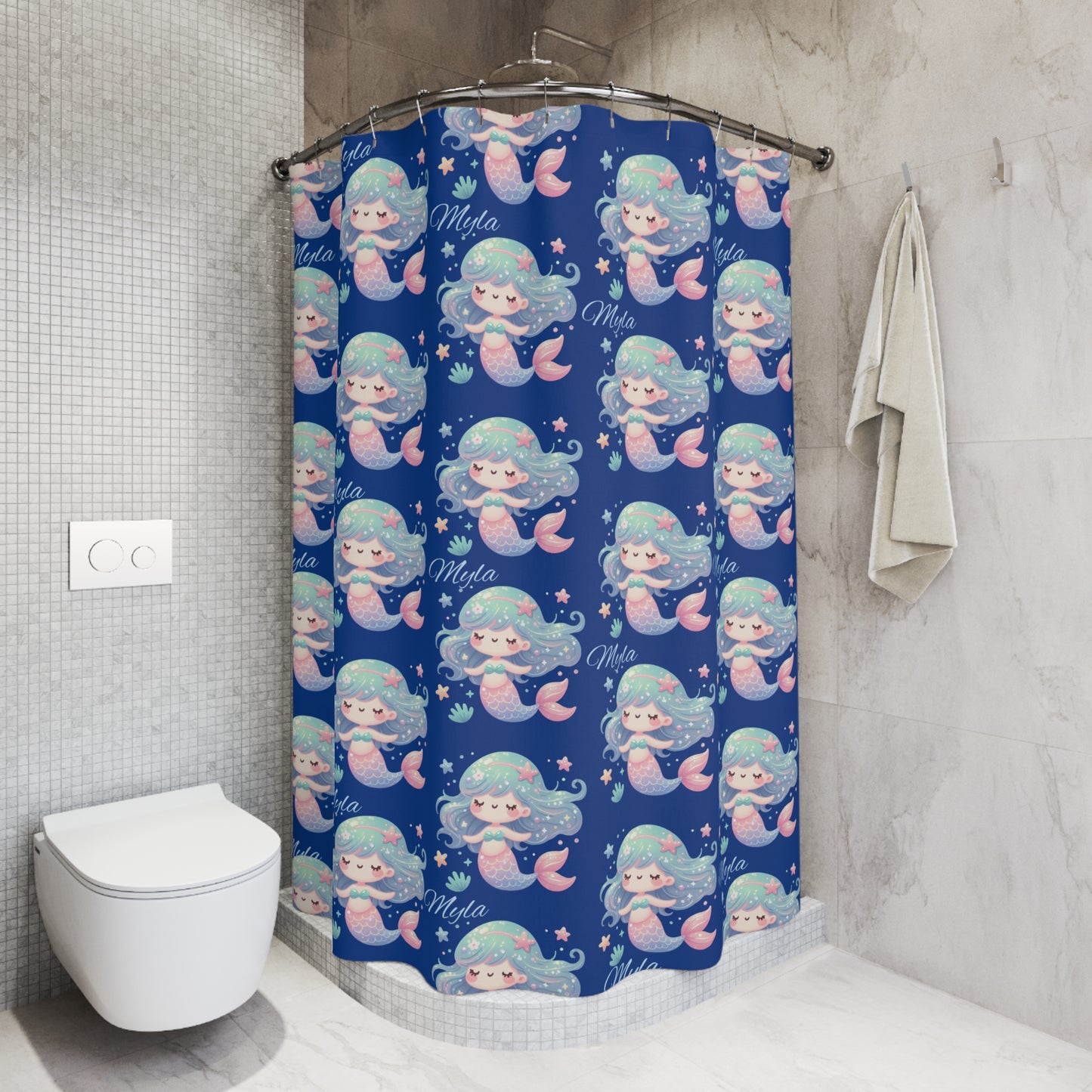 Cute Pastel Mermaid Shower Curtain — Kids Bathroom Nautical Decor