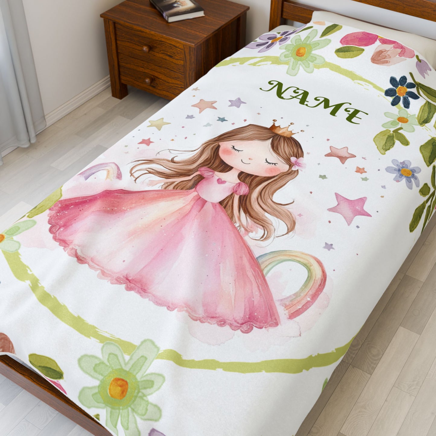 Personalized Princess Velveteen Plush Blanket, Cozy Gift for Kids, Nursery Decor, Birthday, Children's Gift, Custom Name Blanket