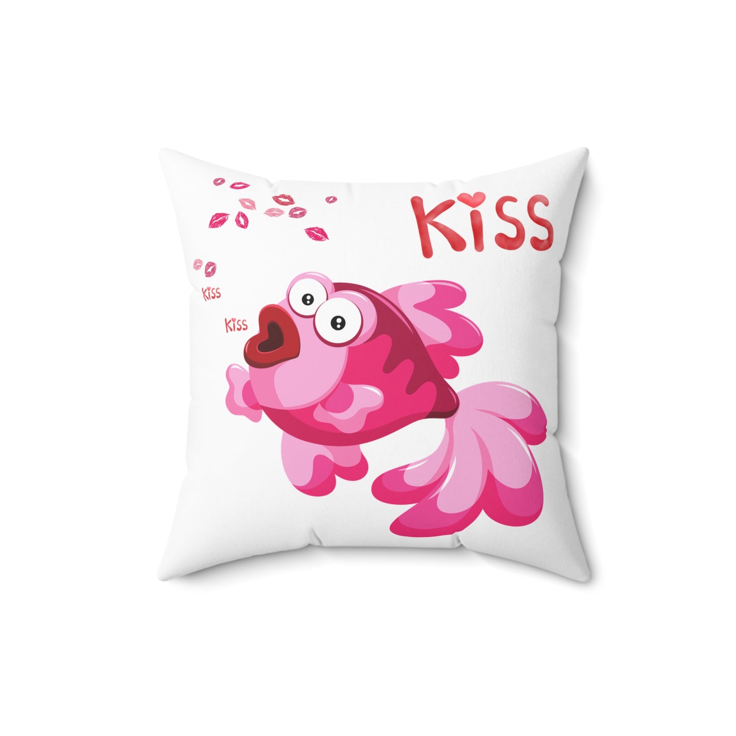 Pink fish with open mouth and kiss Spun Polyester Square Pillow