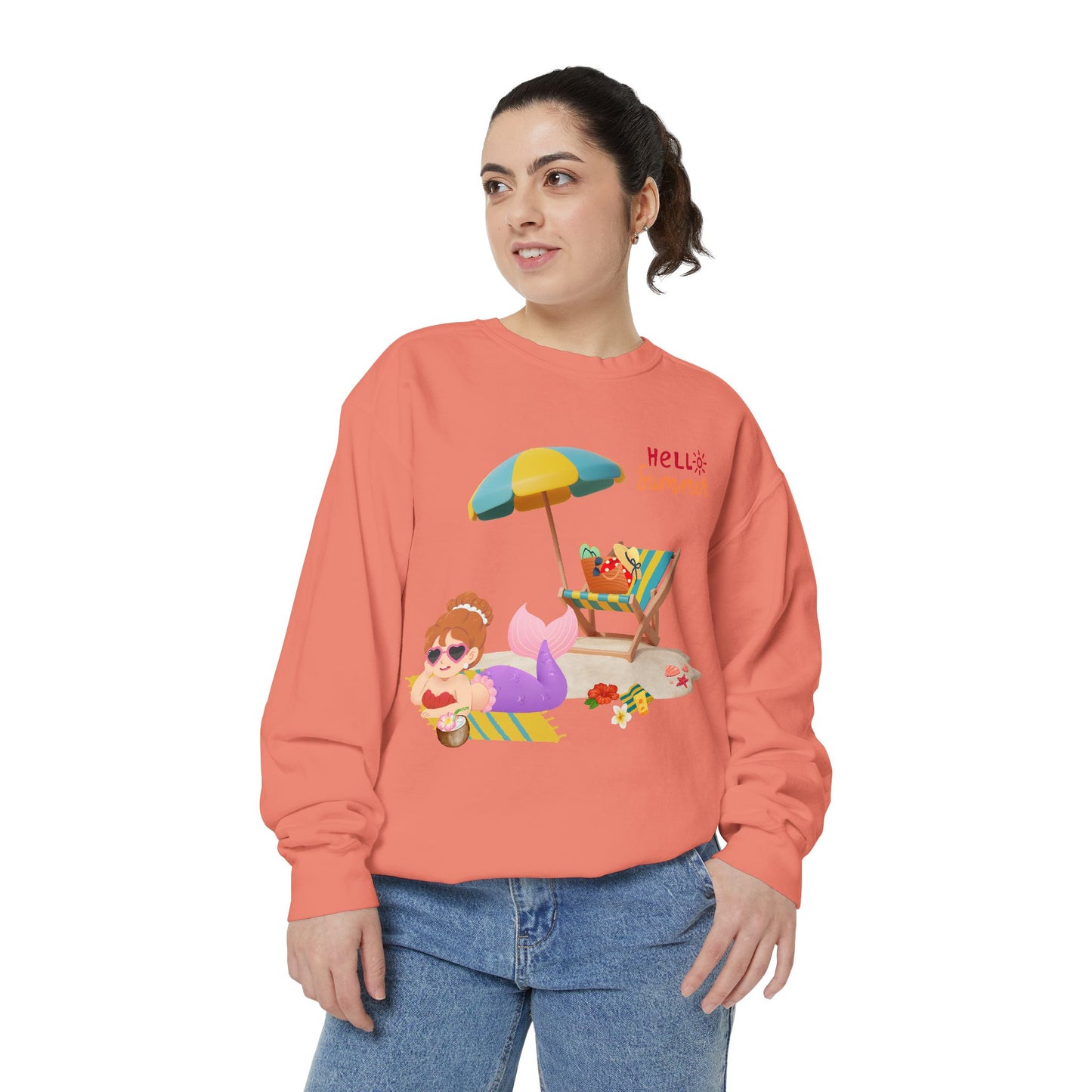 Mermaid lounging on a beach towel Unisex Garment-Dyed Sweatshirt
