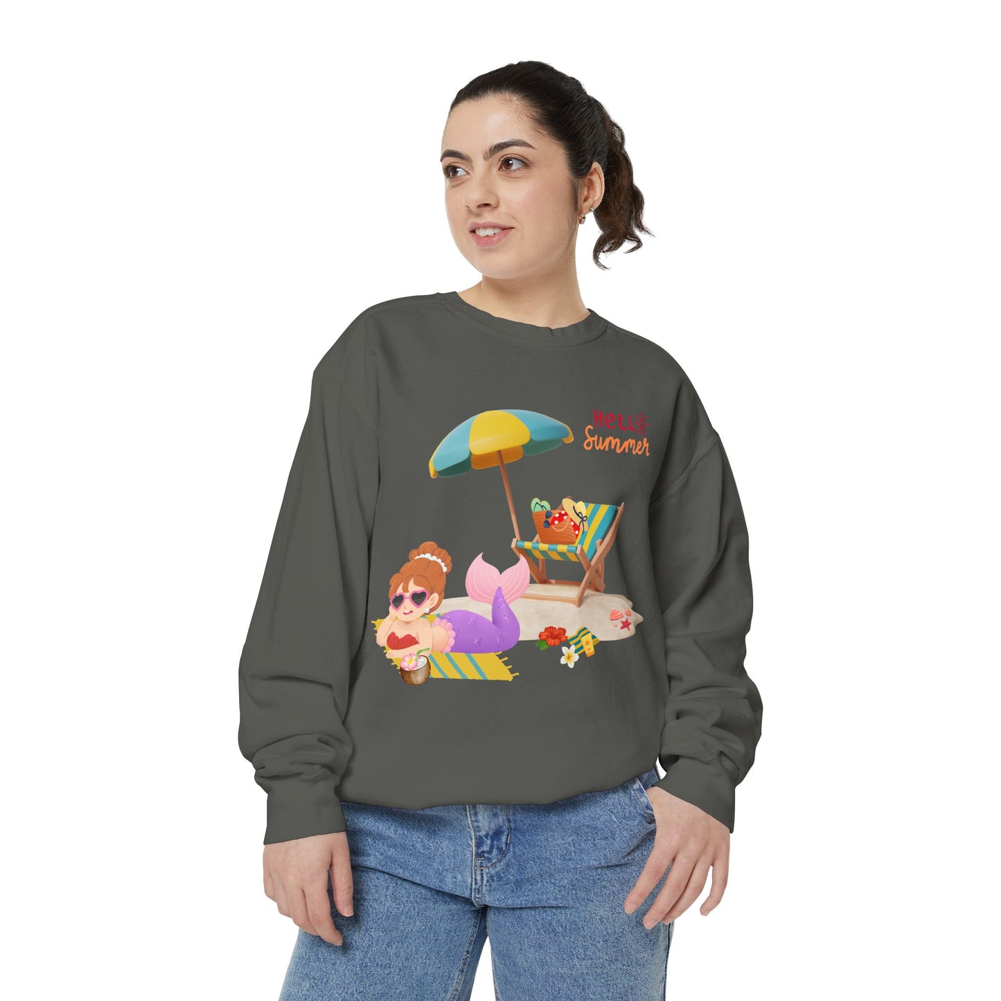 Mermaid lounging on a beach towel Unisex Garment-Dyed Sweatshirt