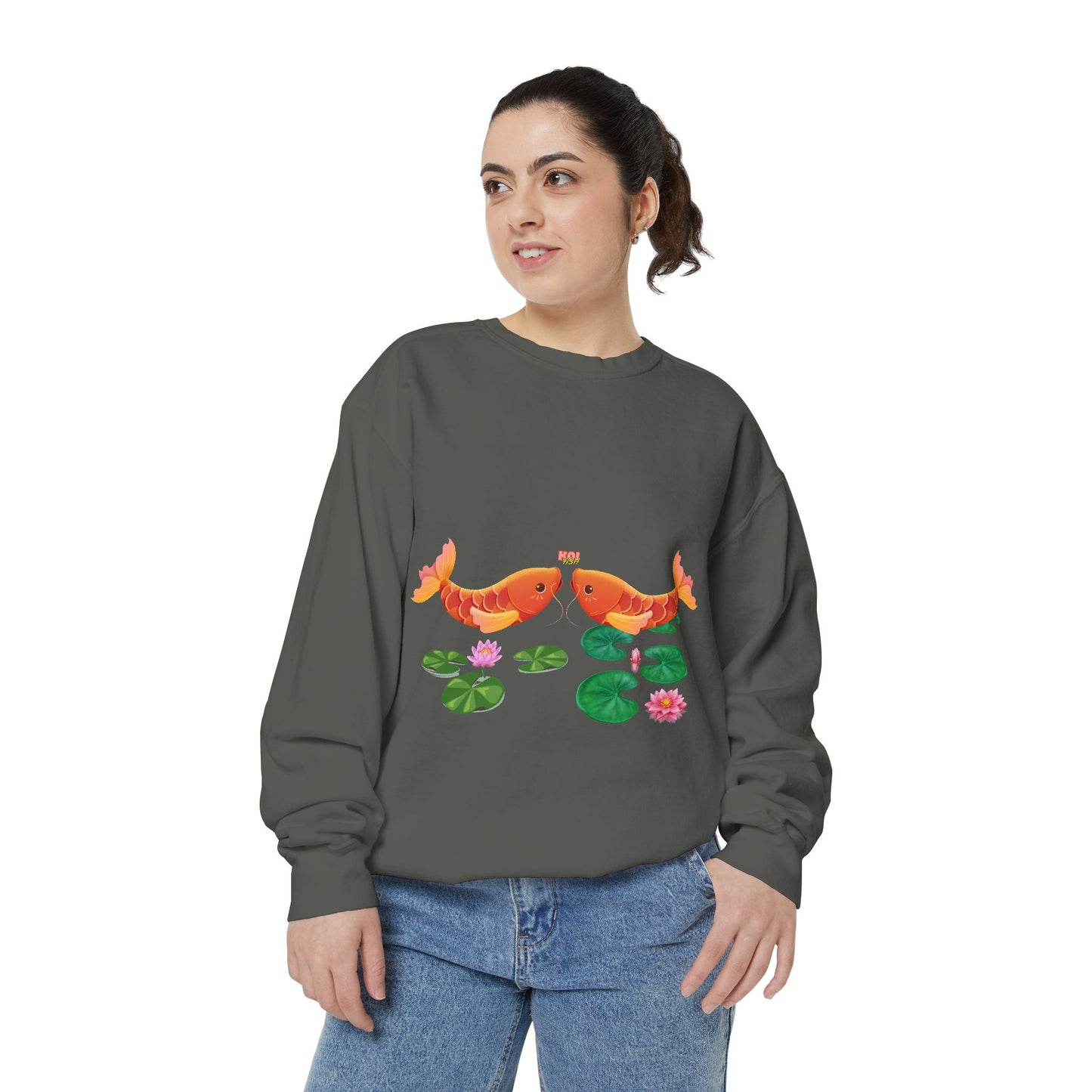 Golden koi fish with lotus flowers Unisex Garment-Dyed Sweatshirt