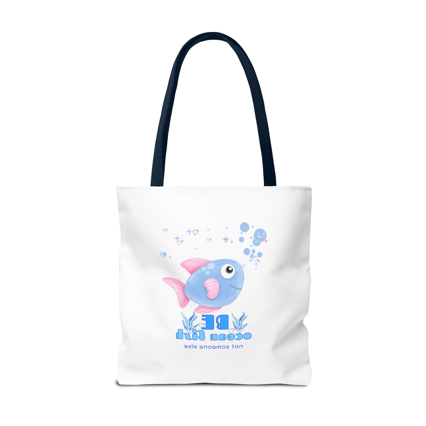 Cute cartoon fish with pink fins and bubble Tote Bag