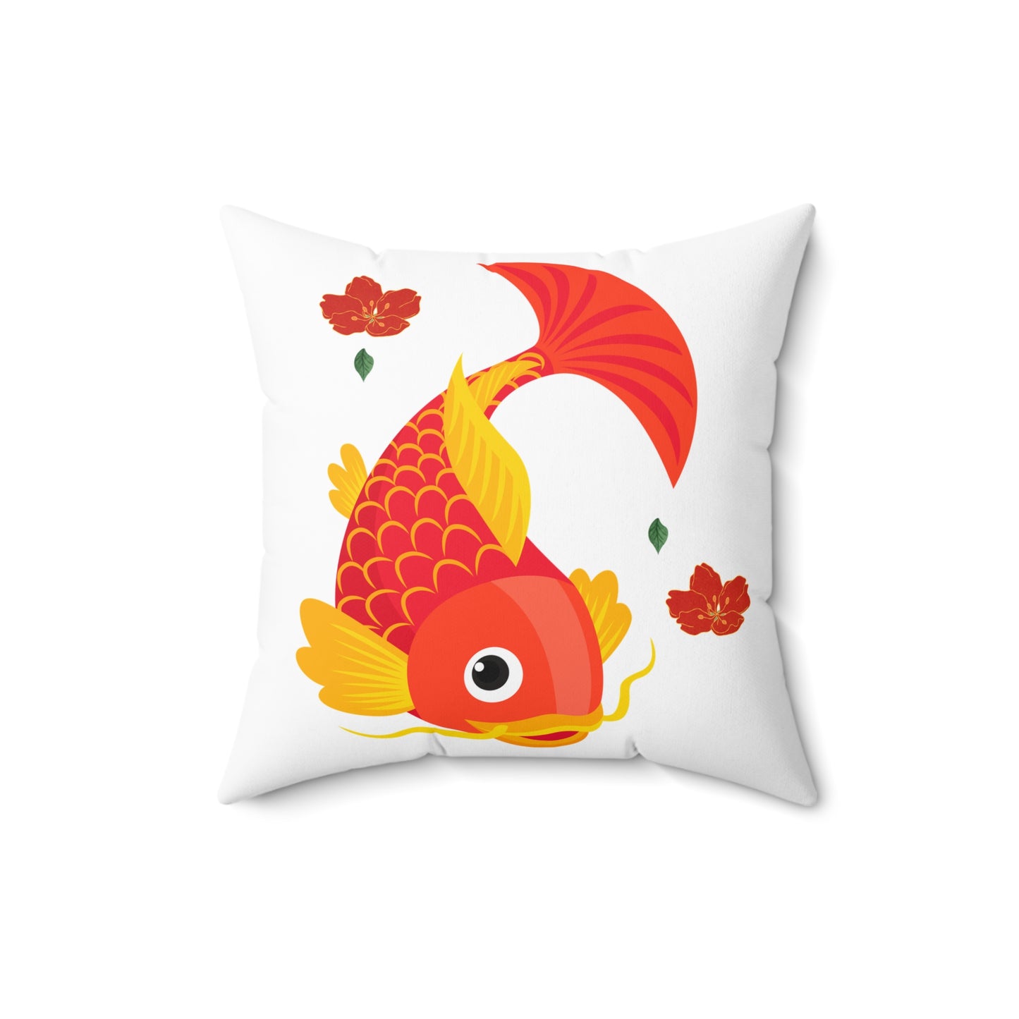 Goldfish with flowing fins and red blossoms Spun Polyester Square Pillow