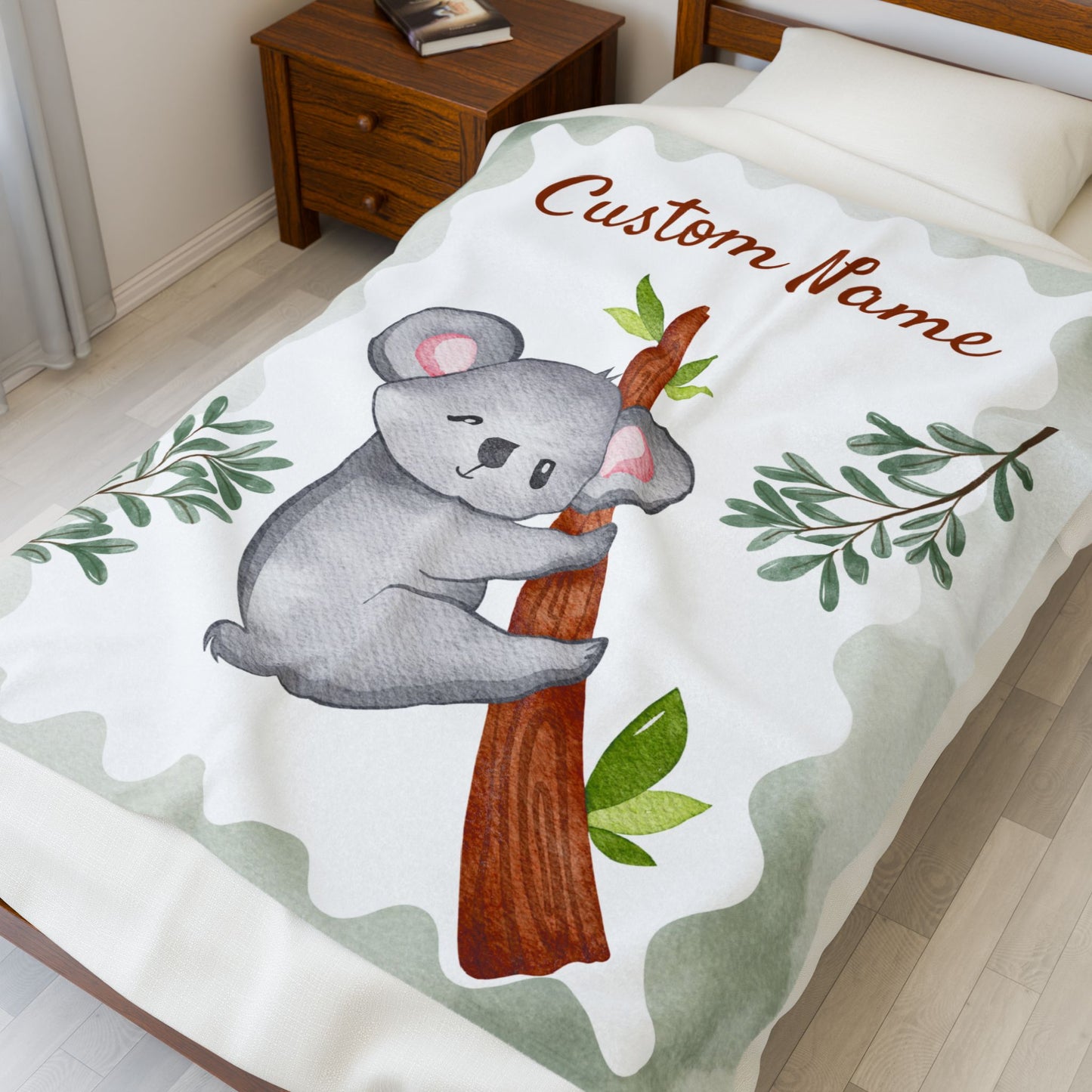 Custom Velveteen Plush Blanket with Adorable Koala Design, Cozy Gift for Kids, Nursery Decor, Personalized Baby Blanket, Holiday Gift Idea