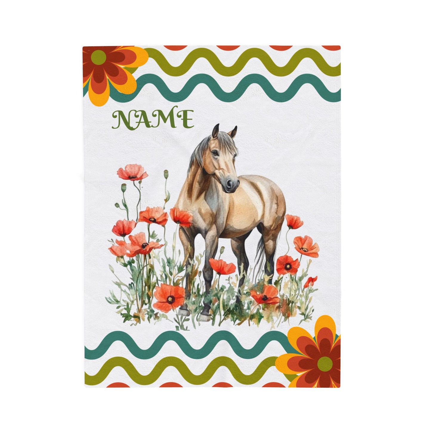 Personalized Horse and Floral Velveteen Plush Blanket, Cozy Throw Blanket, Gift for Horse Lovers, Home Decor, Custom Blanket