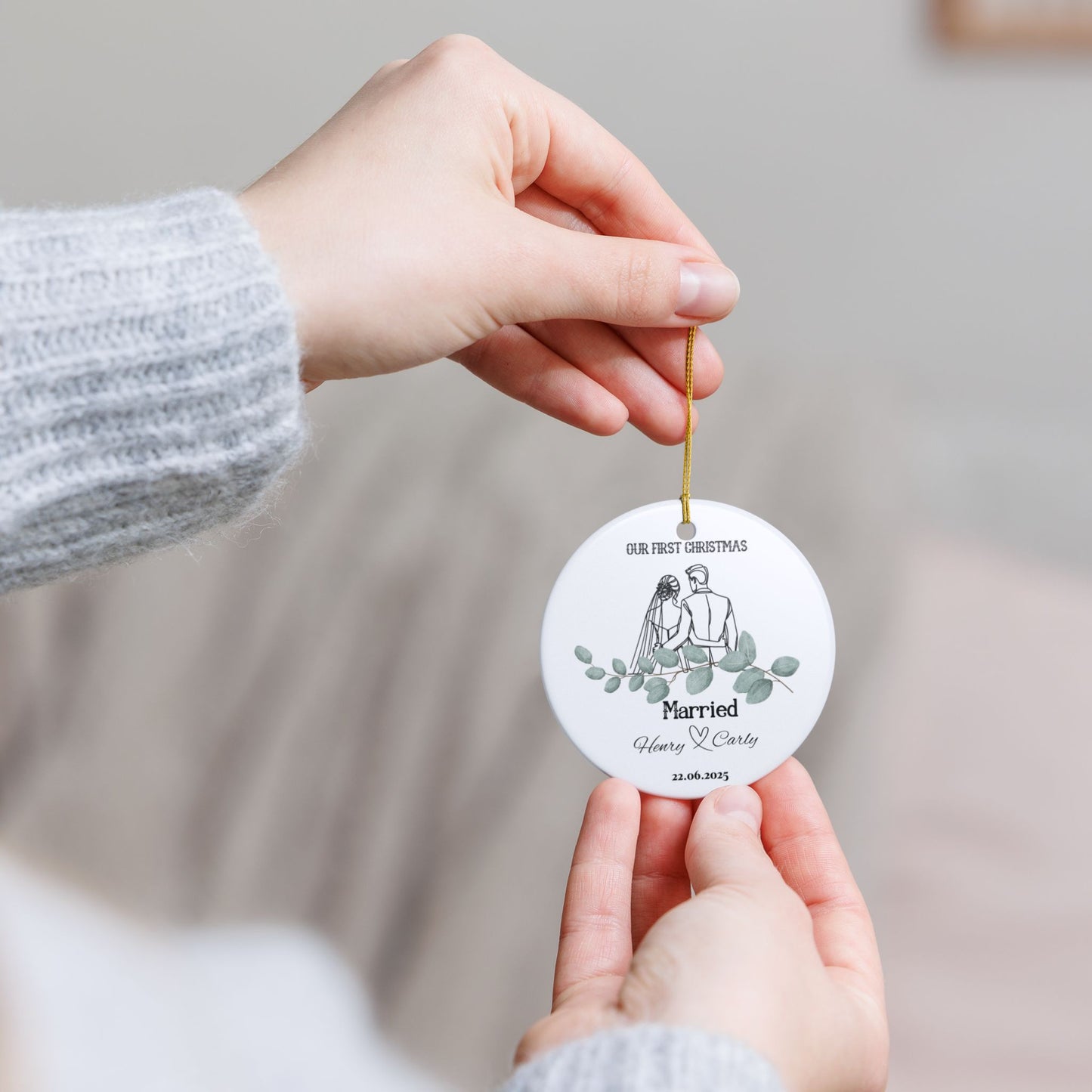 Personalized Wedding Ornament, Custom Christmas Decoration, Newlywed Gift, First Christmas Ornament, Marriage Keepsake