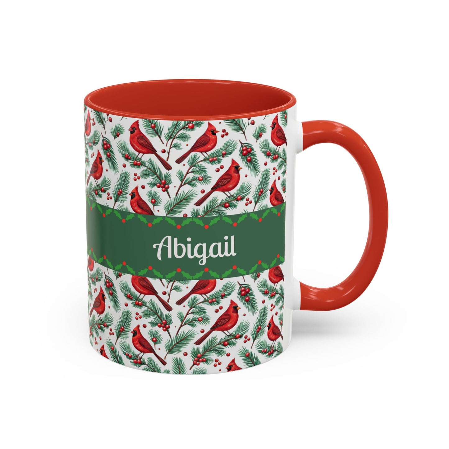 Personalized Holiday Coffee Mug, Festive Cardinal Mug, Custom Name Mug, Christmas Gift, Winter Decor, Drinkware