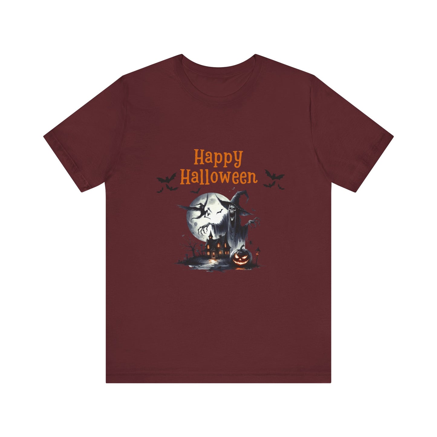 Happy Halloween Unisex Tee, Spooky T-Shirt, Halloween Gift, Fall Wardrobe Essential, Ghosts and Ghouls Vibe