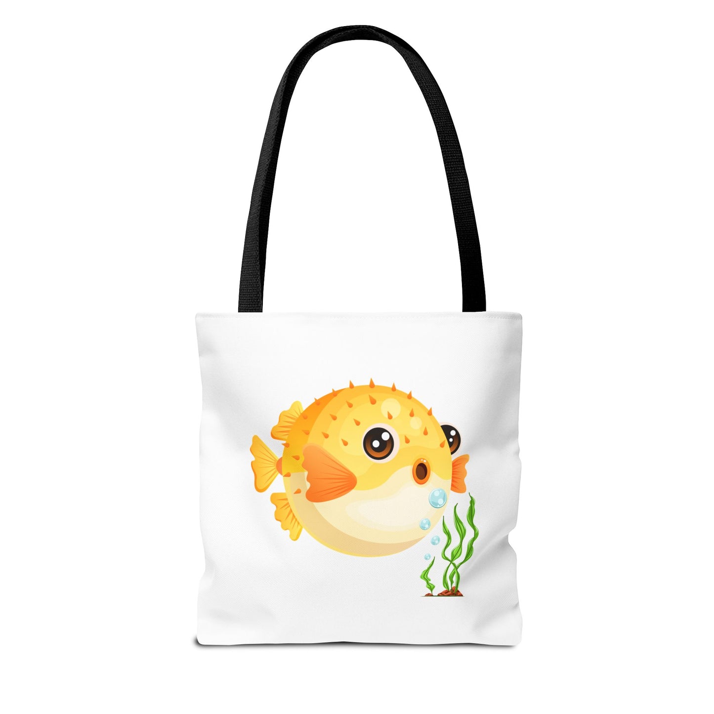 Cartoon Pufferfish with seaweed Tote Bag
