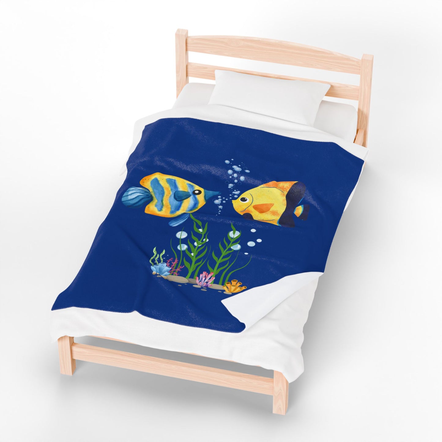Two fish greet in underwater Velveteen Plush Blanket