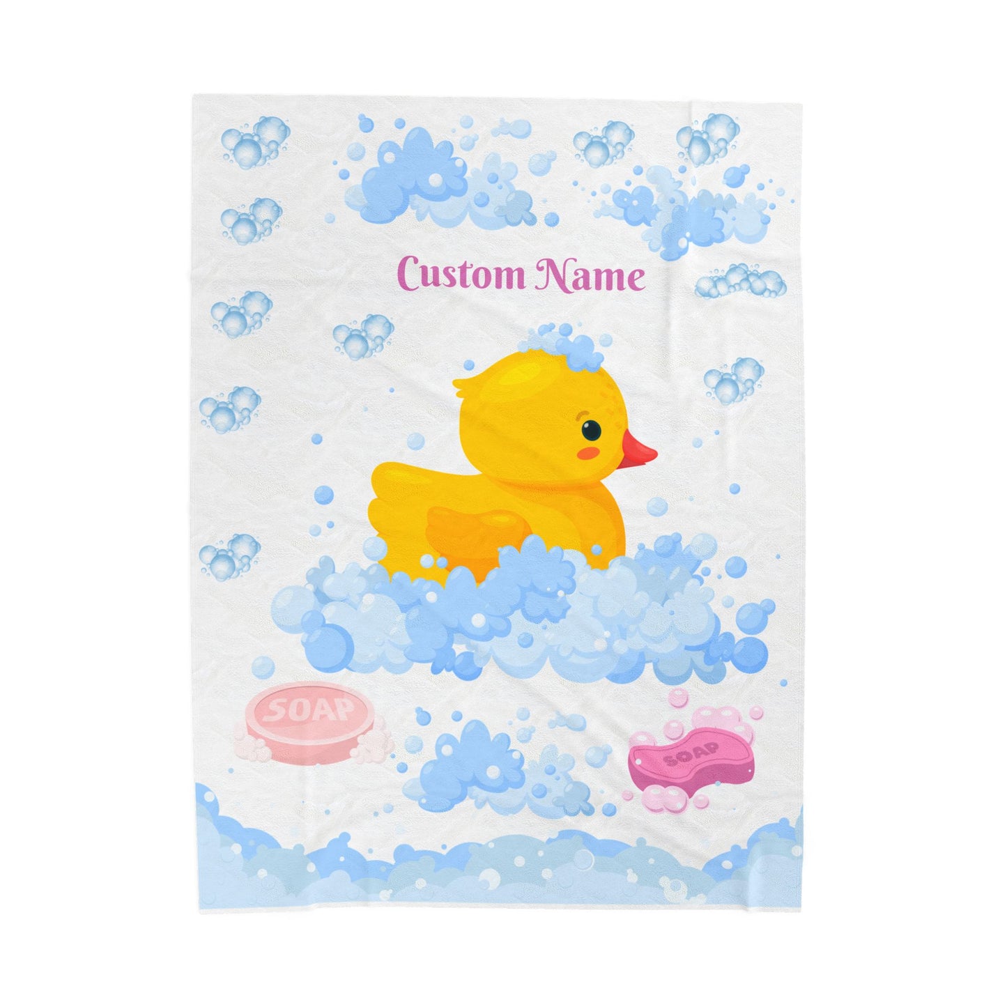 Custom Duck Bath Time Velveteen Plush Blanket, Baby Shower Gift, Nursery Decor, Personalized Blanket, Soft Throw Blanket
