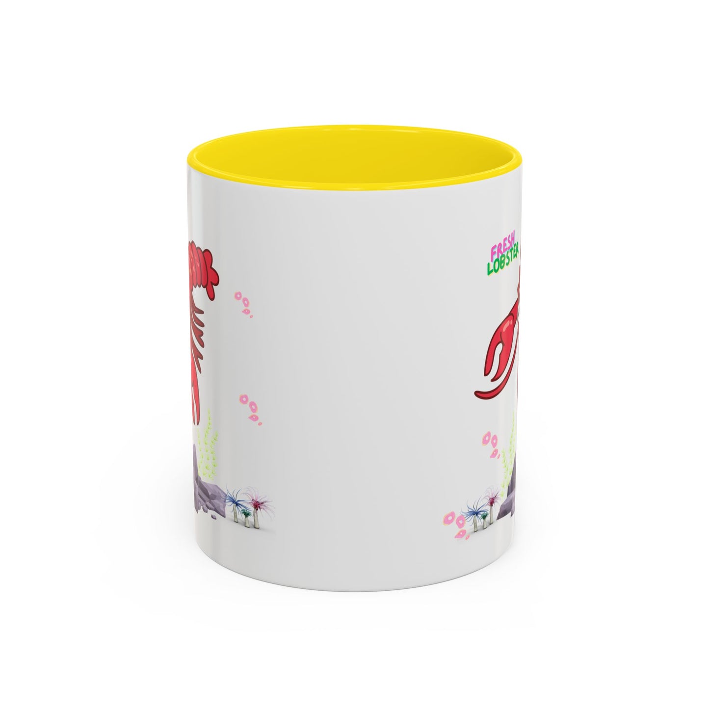 Friendly red lobster big eyes and yellow strip Coffee Mug