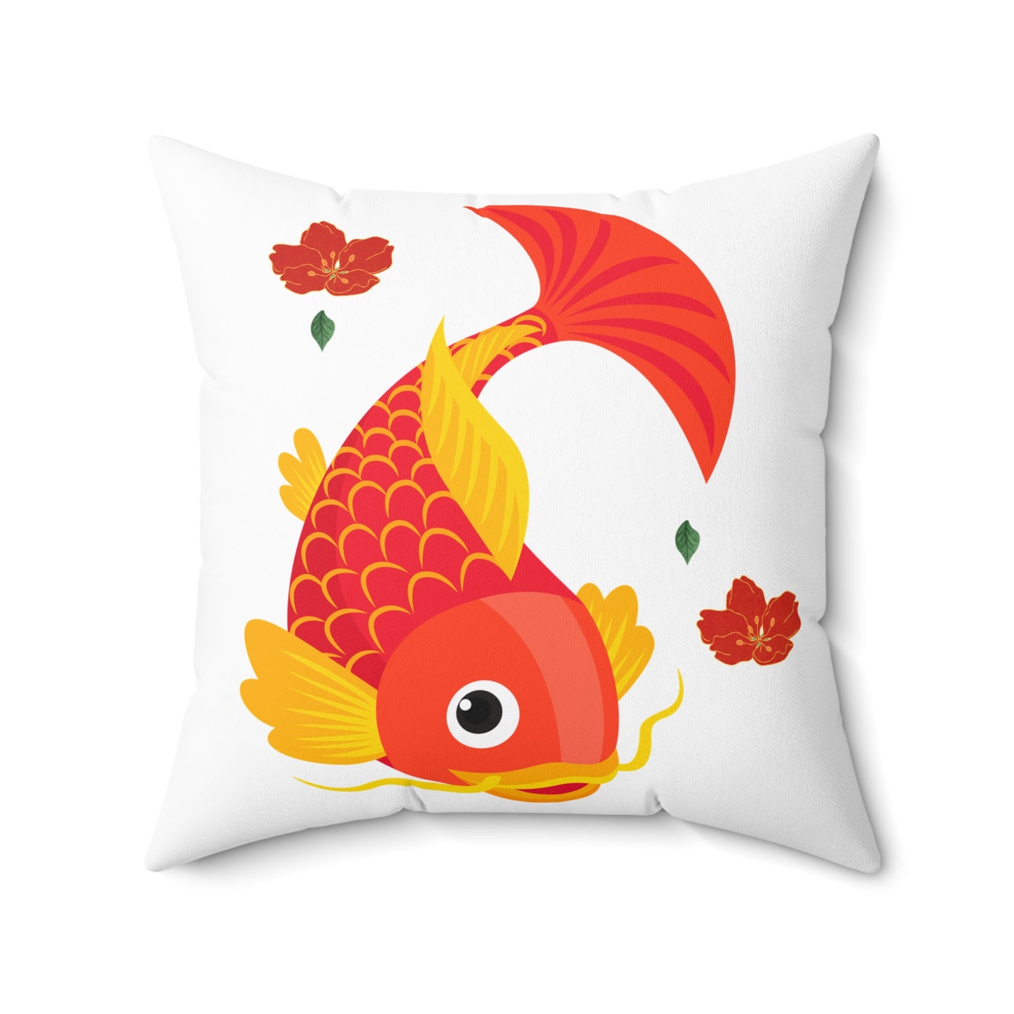 Goldfish with flowing fins and red blossoms Spun Polyester Square Pillow