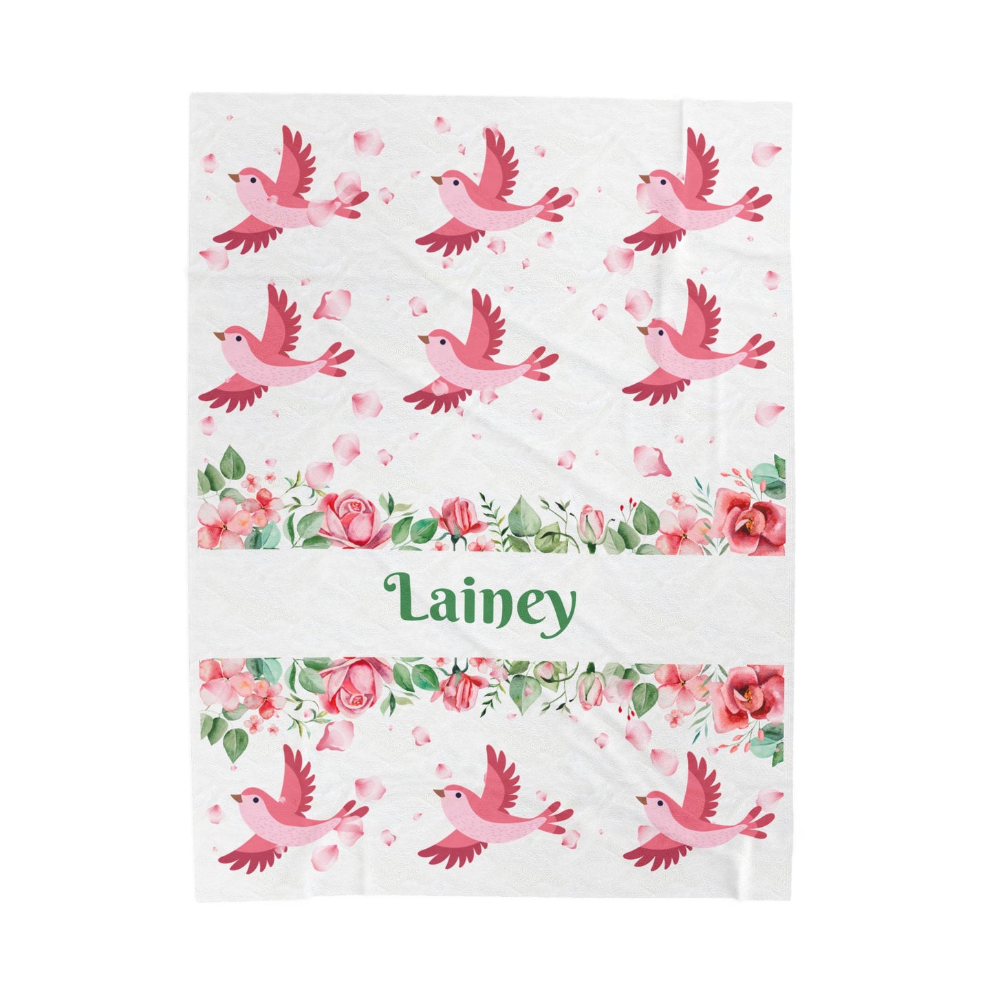 Personalized Floral Bird Plush Blanket, Cozy Blanket, Gift for Her, Nursery Decor, Baby Shower, Kids Room, Warm Throw