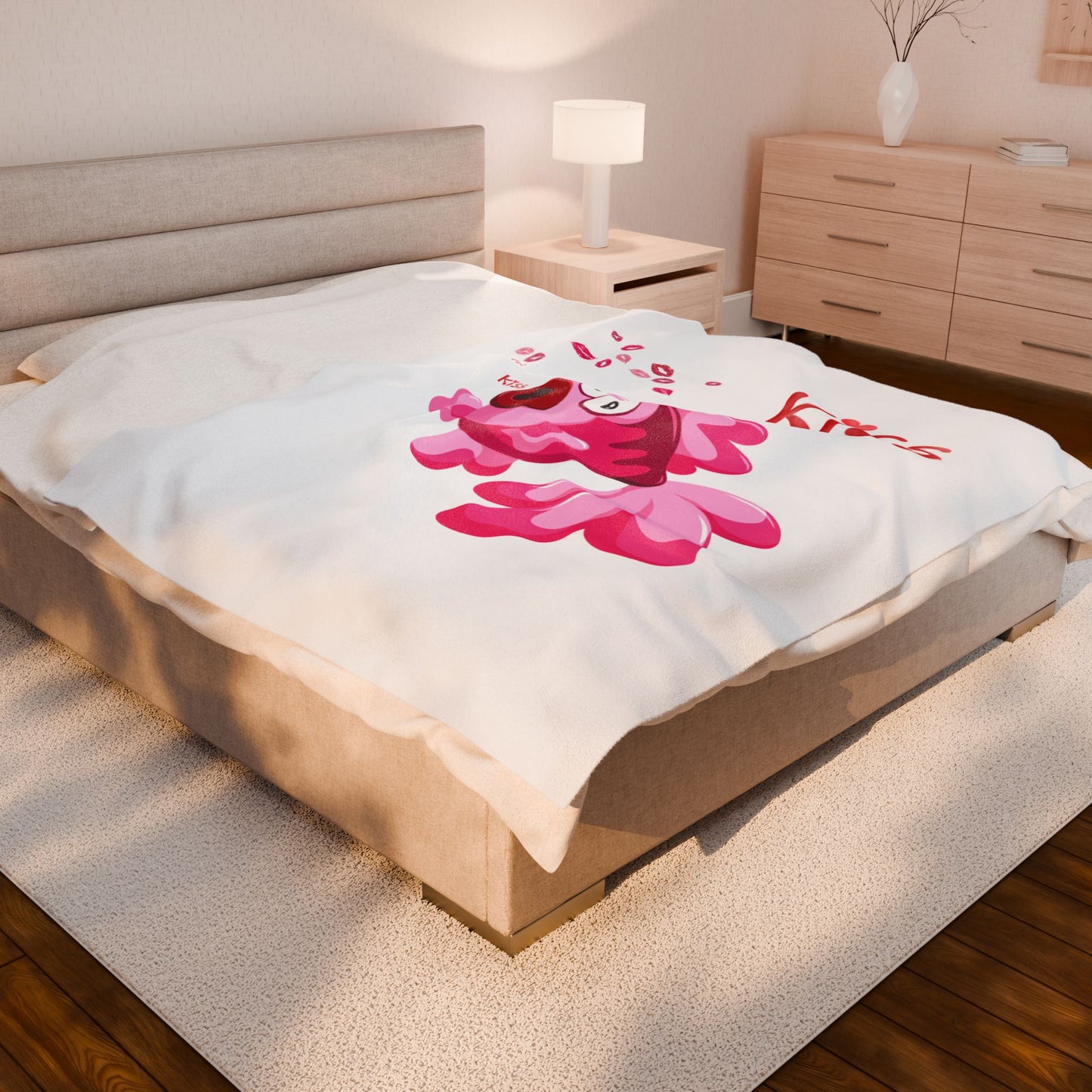 Pink fish with open mouth and kiss Velveteen Plush Blanket