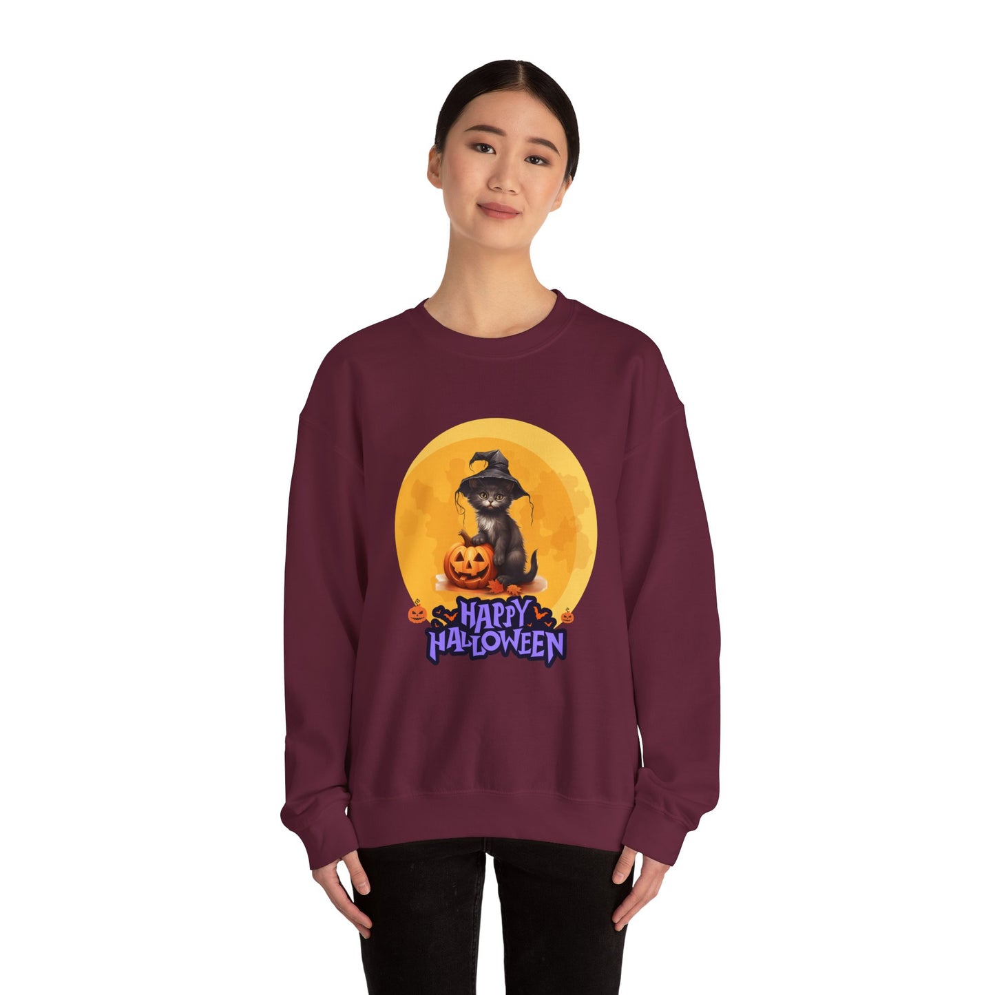 Halloween Cat Sweatshirt, Cozy Fall Sweater, Unisex Crewneck, Perfect for Halloween, Pet Lover Gift, Spooky Season Apparel