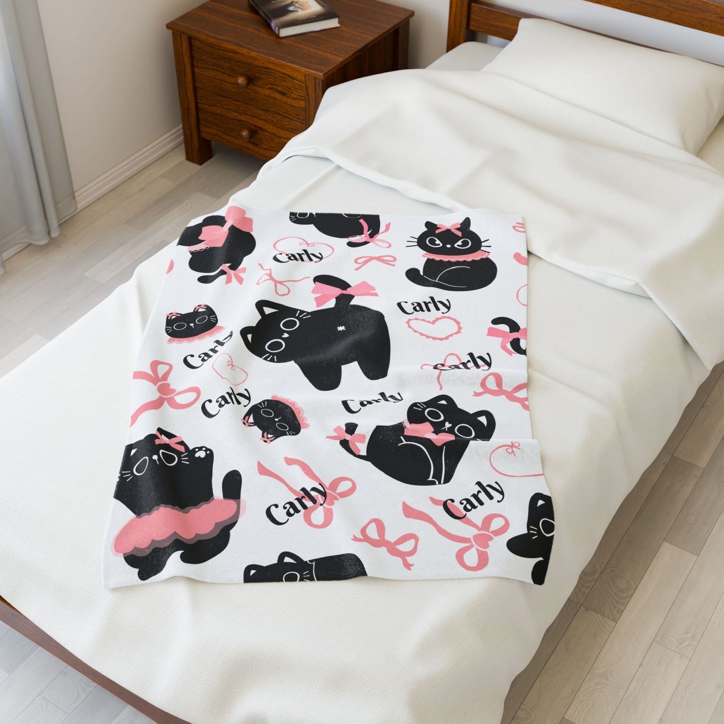 Cuddly Cat-Themed Velveteen Plush Blanket | Cozy Cat Lover Gift, Cute Home Decor, Birthday, Cat-Themed Decor, Soft Throw Blanket