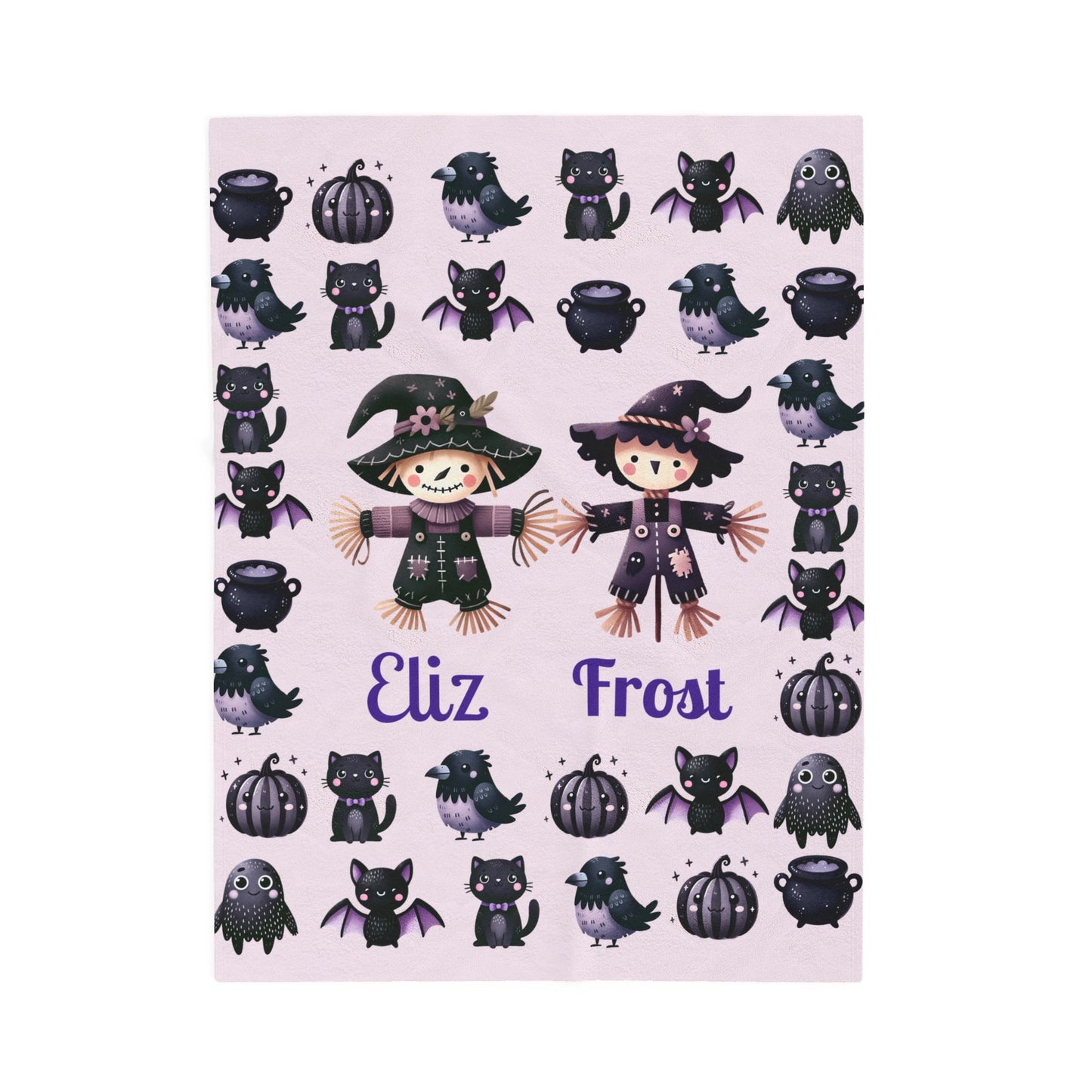 Personalized Halloween Velveteen Plush Blanket | Cozy Fall Decor, Unique Gift, Witch, Cat, Spooky Design, Kids' Bedroom, Halloween