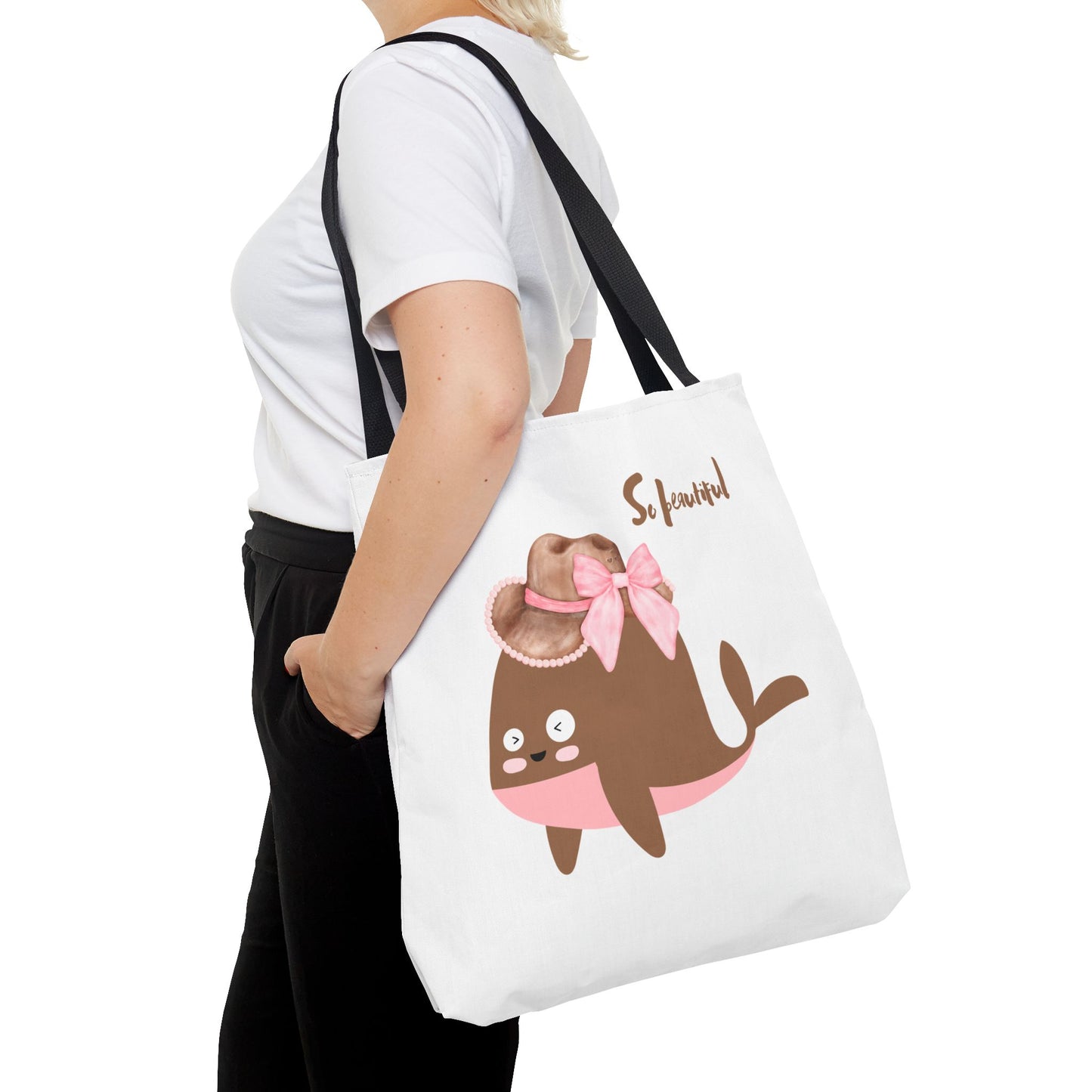 Whale wearing a cowboy hat with a pink bow Tote Bag