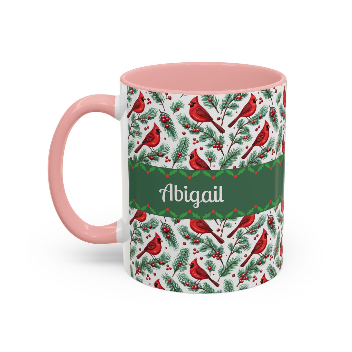 Personalized Holiday Coffee Mug, Festive Cardinal Mug, Custom Name Mug, Christmas Gift, Winter Decor, Drinkware